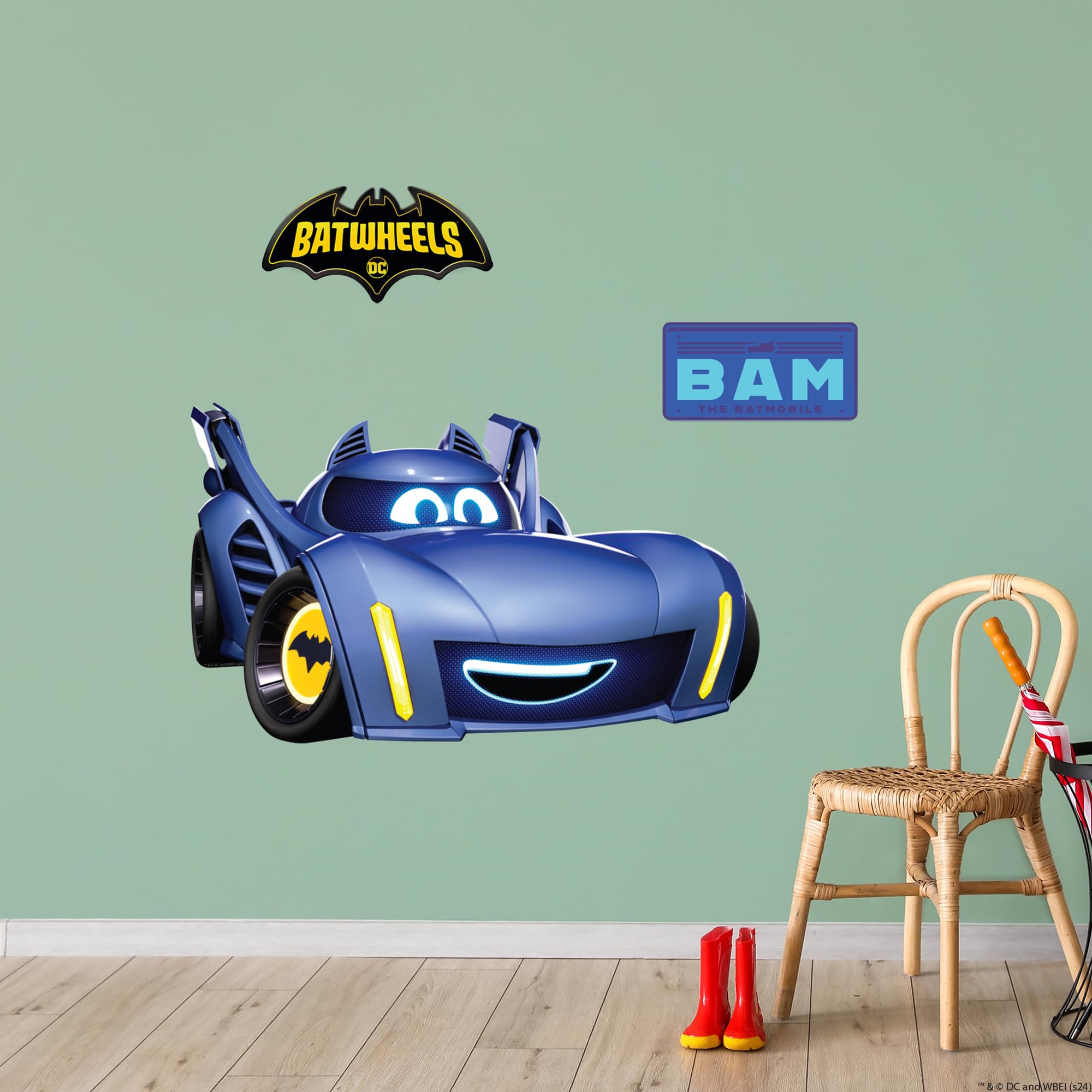 Themed Black Batwheels™ Wall Sticker - Bam Decal Dc Superhero Art (60Cm Width X 30Cm Height)