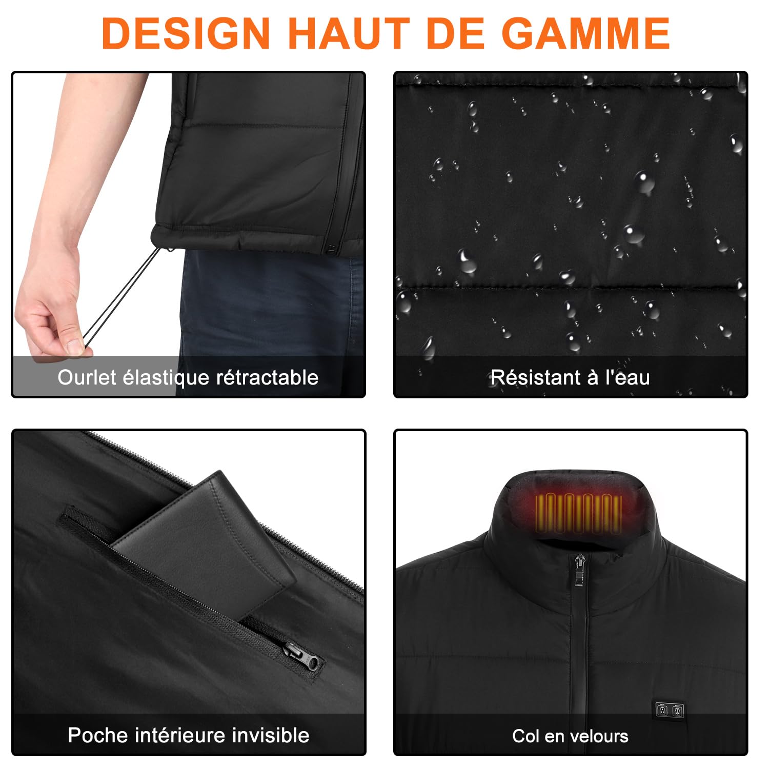 Gilet Chauffant Homme, Veste Chauffante avec 15 Zones, Gilet Chauffant Homme Électrique avec Batterie USB 10000mAh, Doudoune Chauffante pour Moto Pêche Chasse Camping
