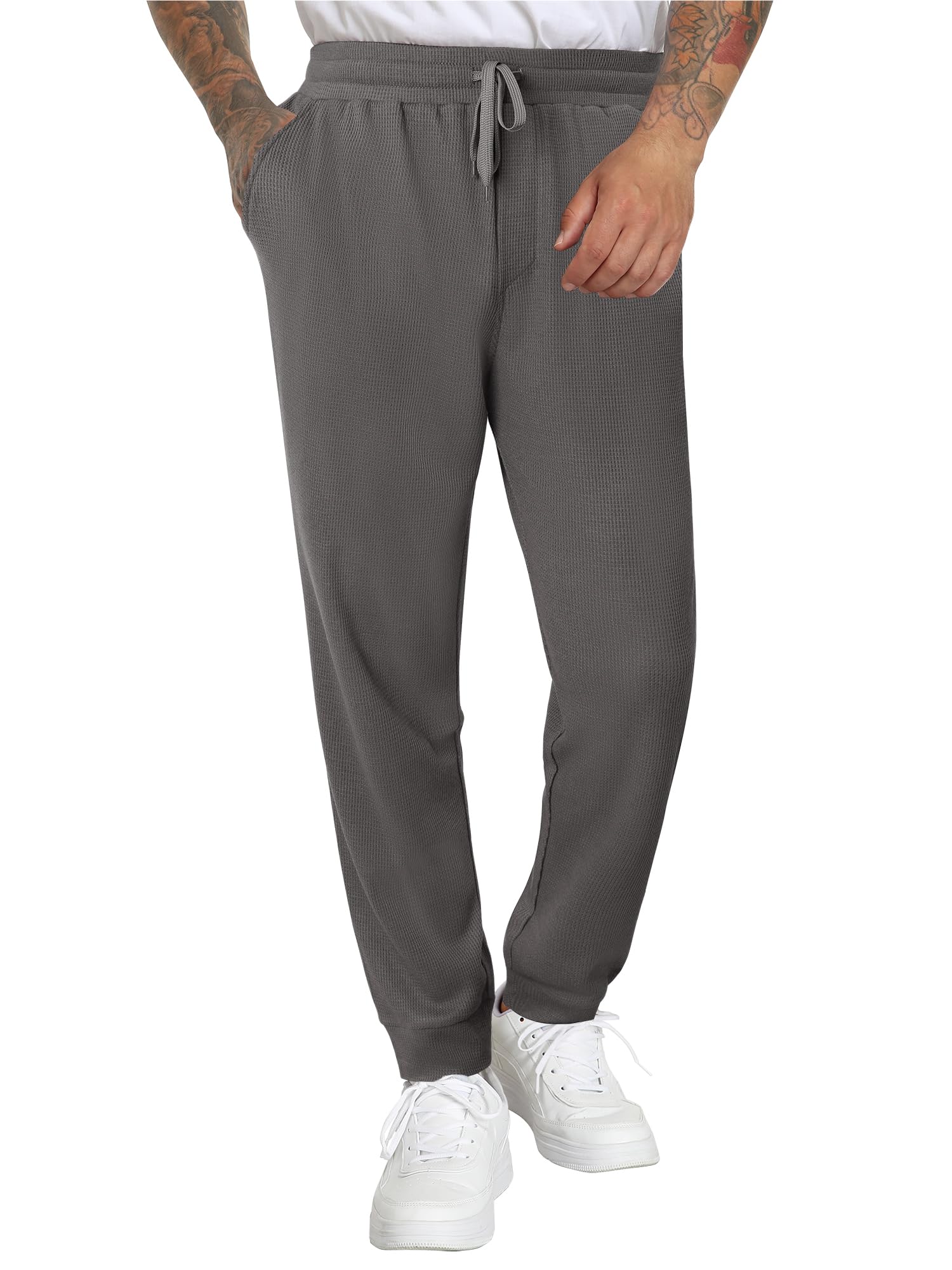 Mens Casual Drawstring Baggy Jogger Pants Tapered Elastic Waist Sweatpants with Pockets