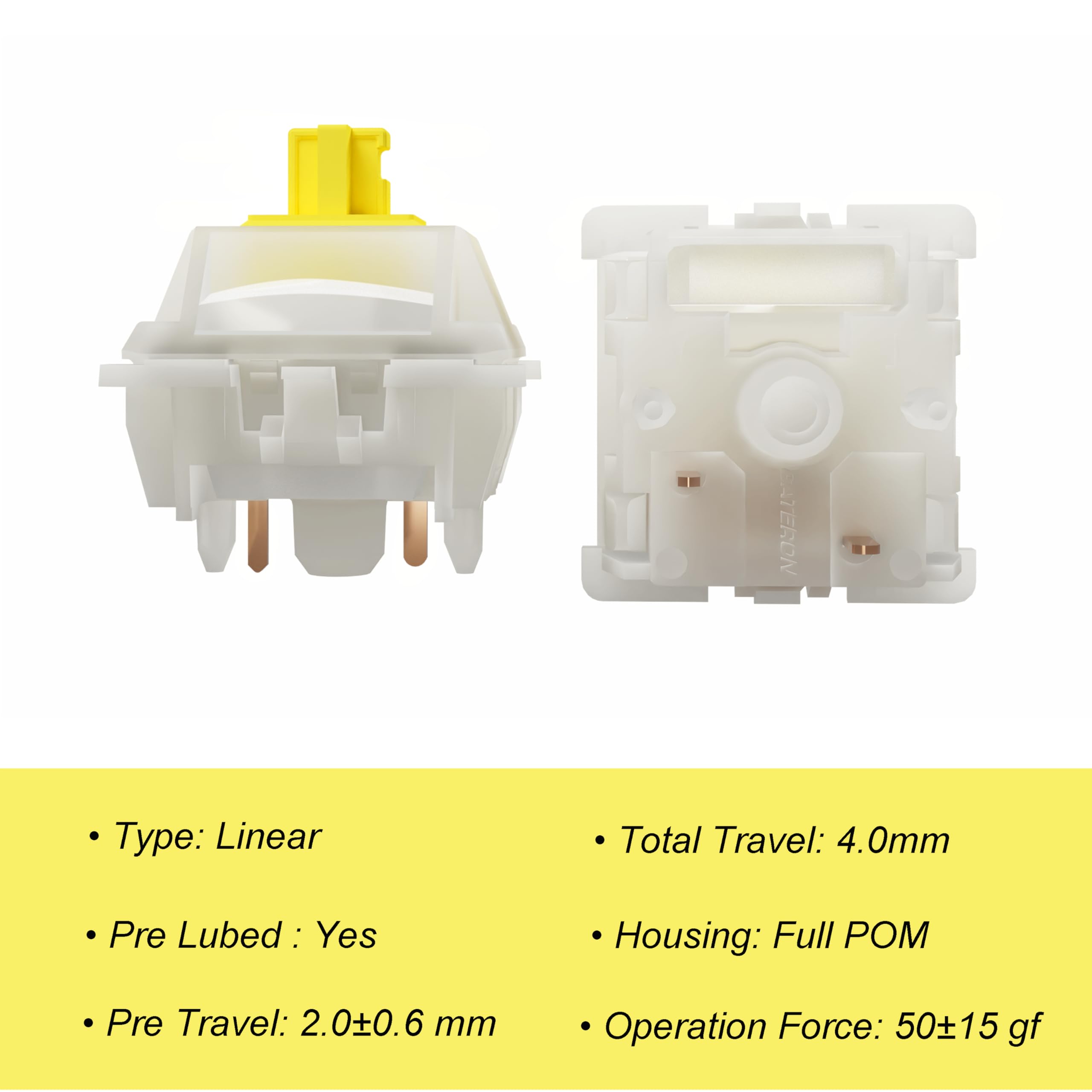 GATERON Milky Yellow Pro V3 przełączniki klawiaturowe, wstępnie nasmarowane, liniowe, 5-pinowe, do wszystkich klawiatur mechanicznych MX (90 szt.)