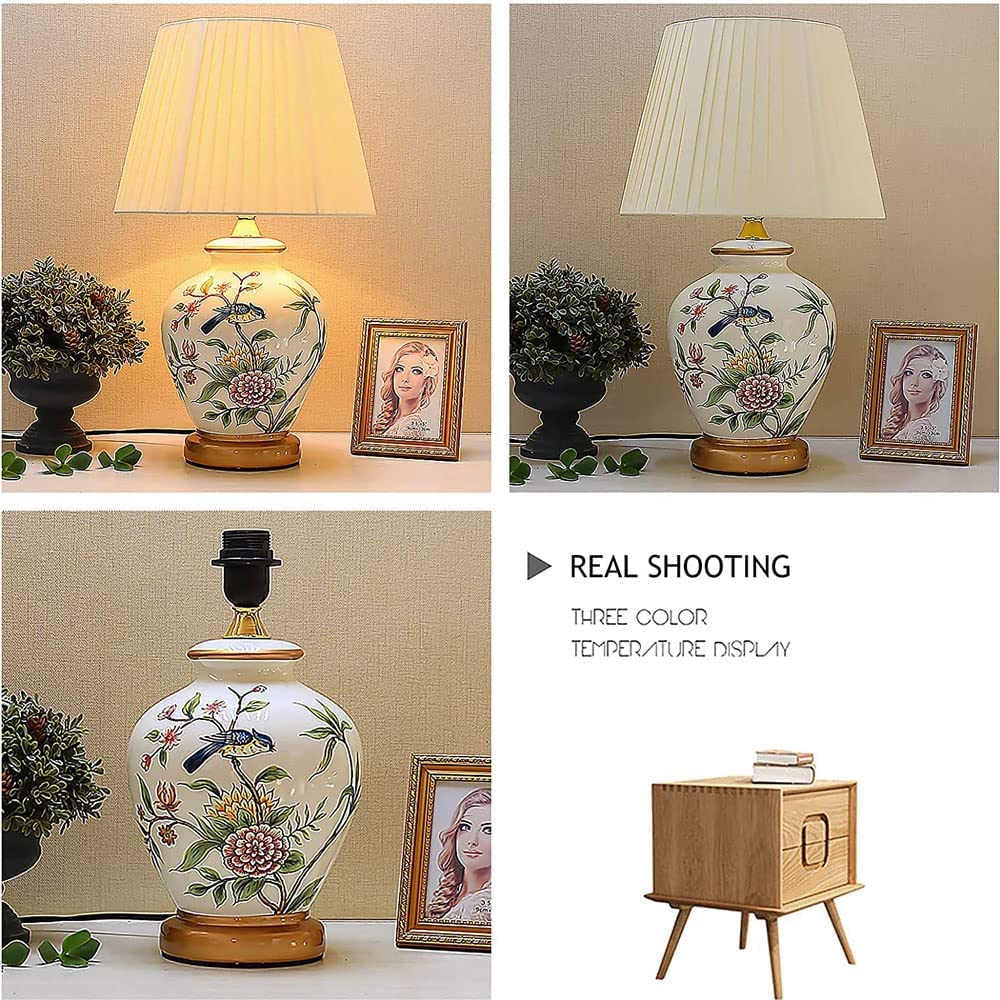 Lampa Stołowa Lampy Stołowe Do Salonu Malowana Ręcznie Ceramiczna Lampa Stołowa Z Plisowanym Kloszem Dekoracja Do Salonu Sypialnia Lampki Nocne Lampa Do Sypialni - Ściemniacz, Przełącznik Ściemniacza