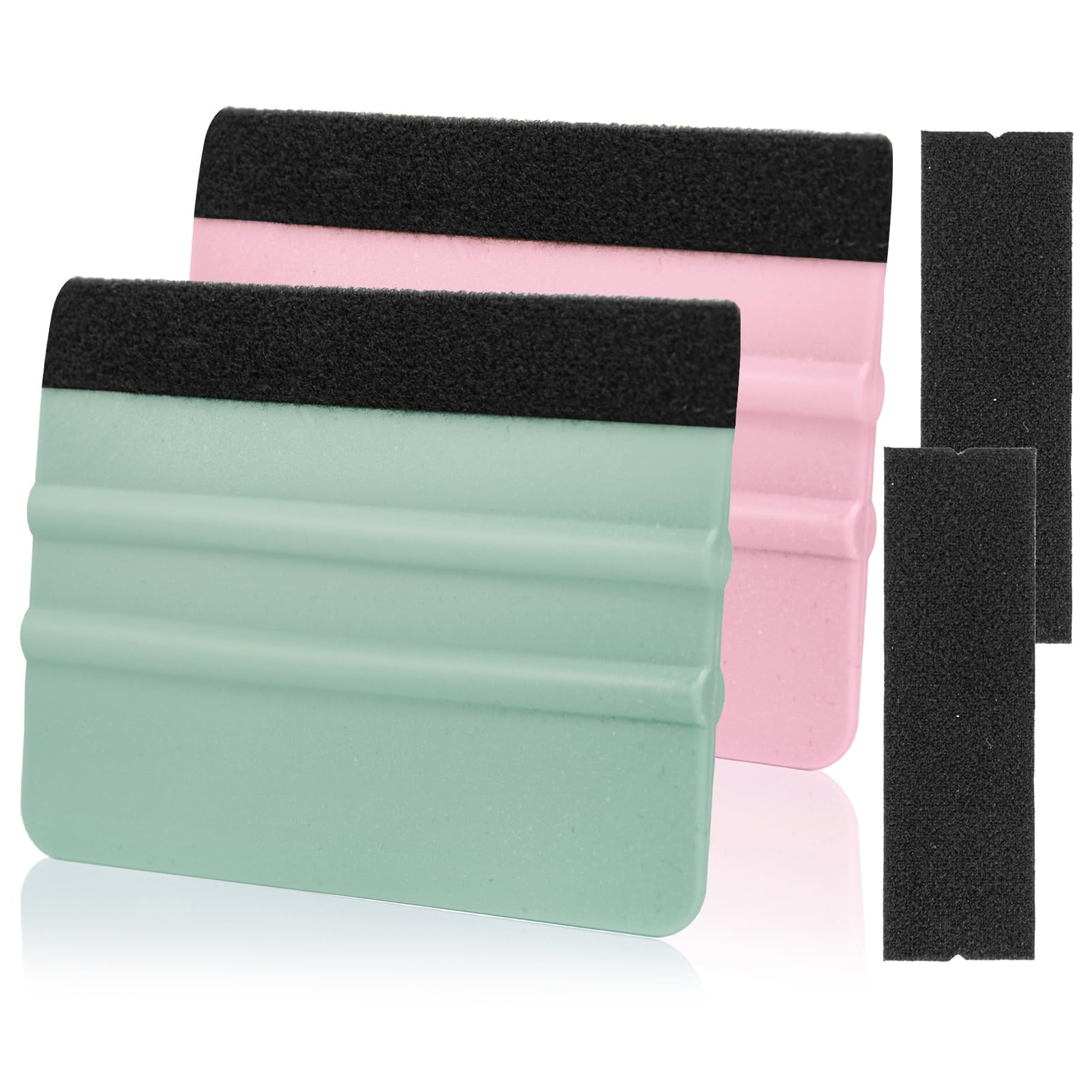 AMZDEPOT 2 Pcs Felt Edge Squeegee 4 Inch Teal and Pink