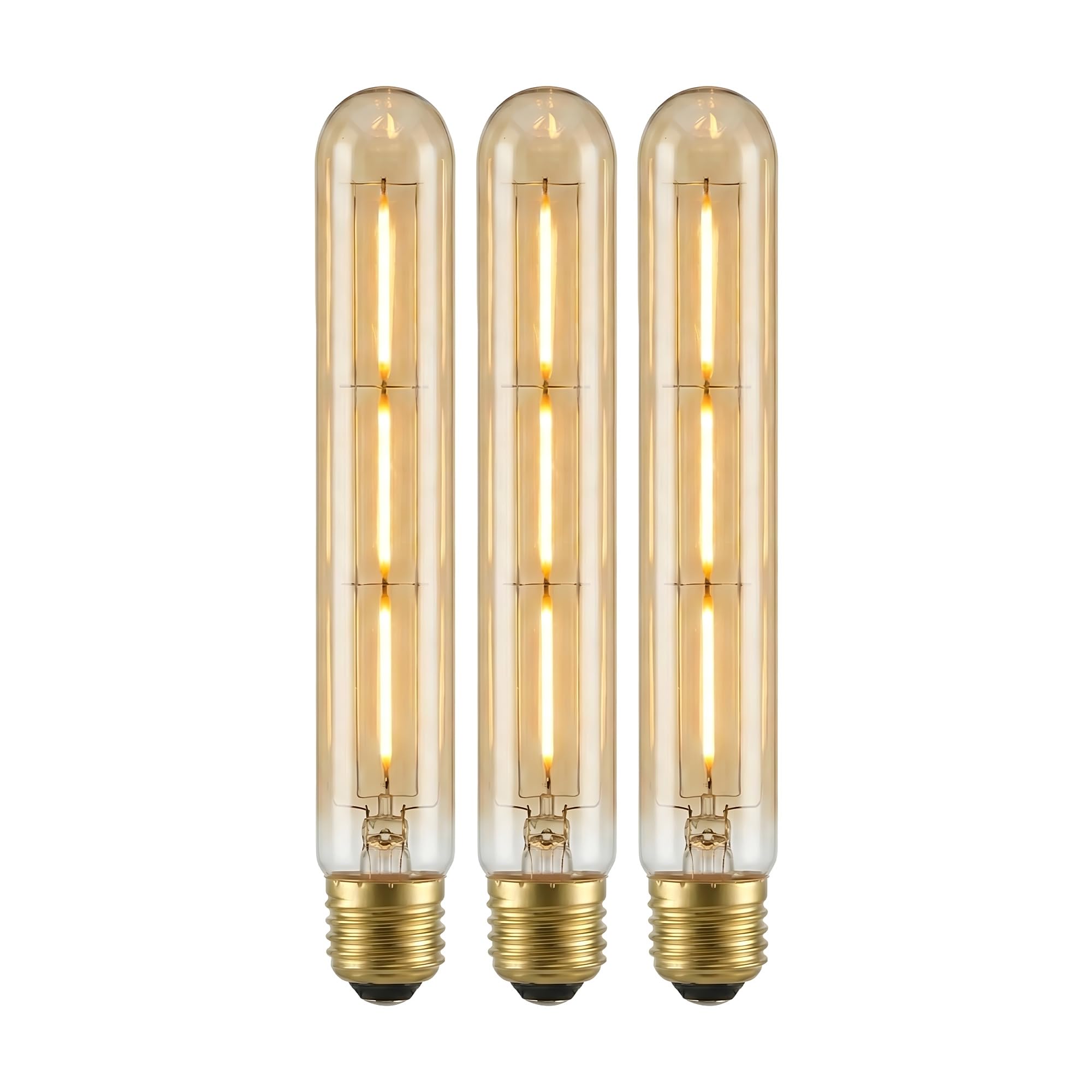 Pack 3, Vintage LED Edison E27 Light Bulbs, T185 3W (30W Equivalent) Dimmable Warm White 2700K 400 Lumens LED Filament Amber Glass Screw Old Fashioned Tubular Style Decorative Lamp Cage Bulb — image 1