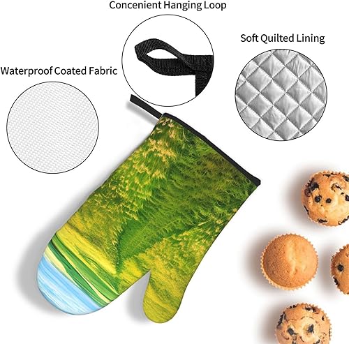 Miniatura 5 de Grassland Paths Anti-Scald Gloves and Pot Holders 3-Piece Set for Kitchen Baking and Grilling Christmas Mother's Day Housewarming Gift