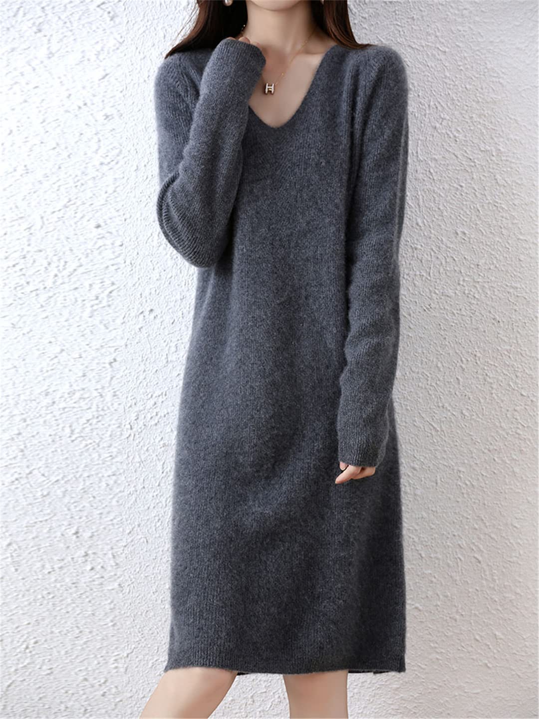 Disimlarl Elegante 100% lana merino scollo a V casual maglione abito da donna