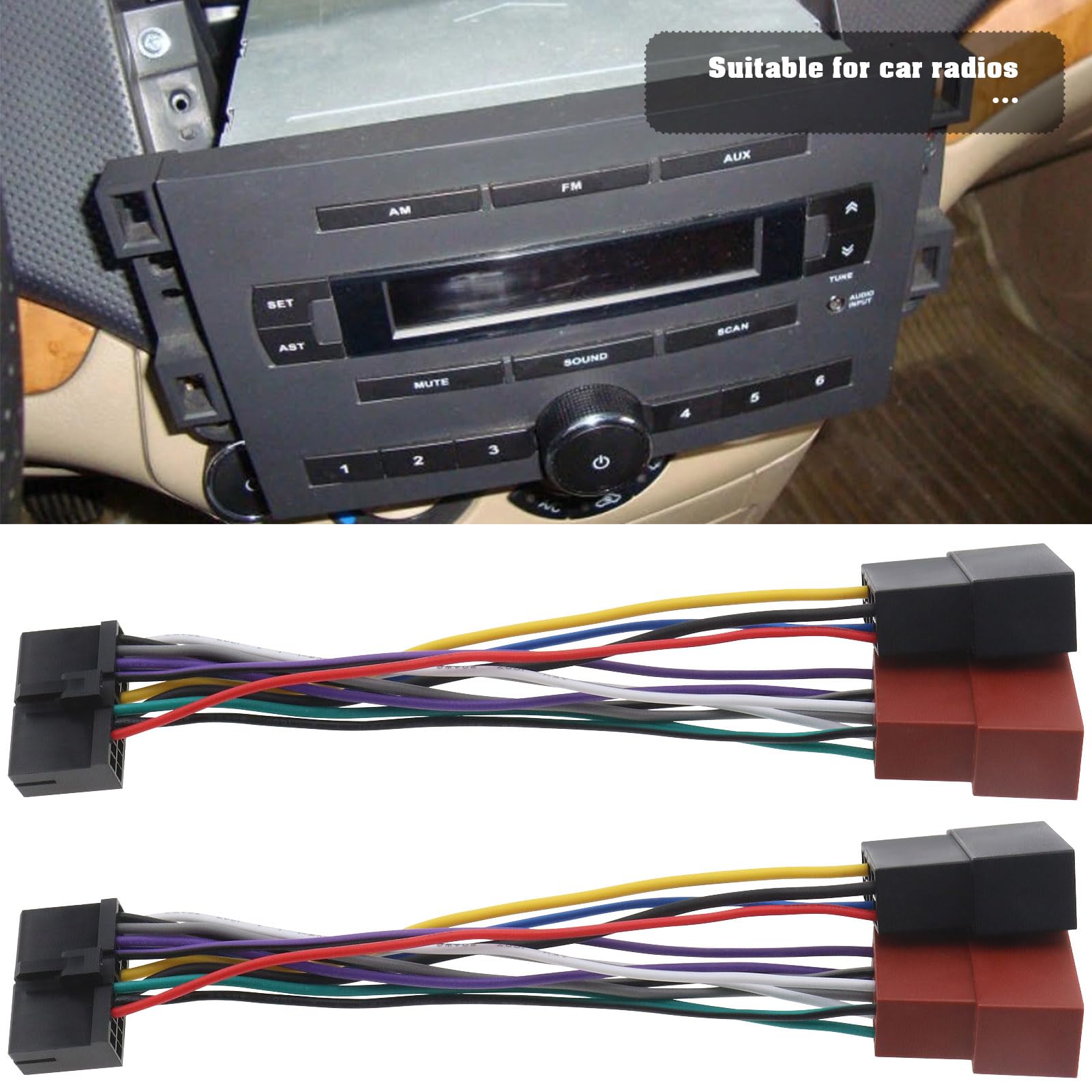 2szt. Adapter ISO do radia samochodowego 20-pinowy do adaptera wiązki ISO, kabel złącza przewodów 17,5 cm, adapter ISO do radia samochodowego stereo do ekranu DIN, złącze do radia