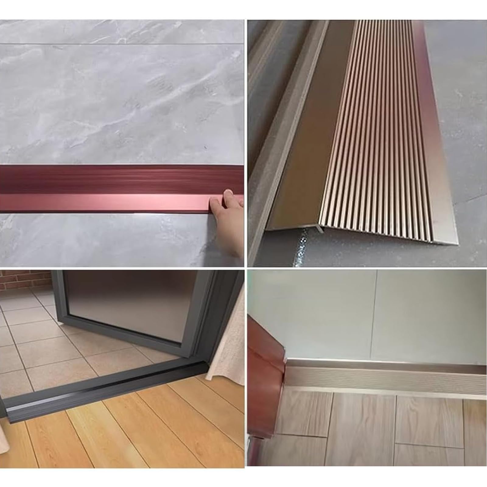 Perfil De Transición De Aluminio, Tira De Transición De Madera A Baldosa, Rampa De Entrada De Puerta para Suelos De Vinilo Desigual, Listones De Umbral Divisionales Planos Noir,180cm