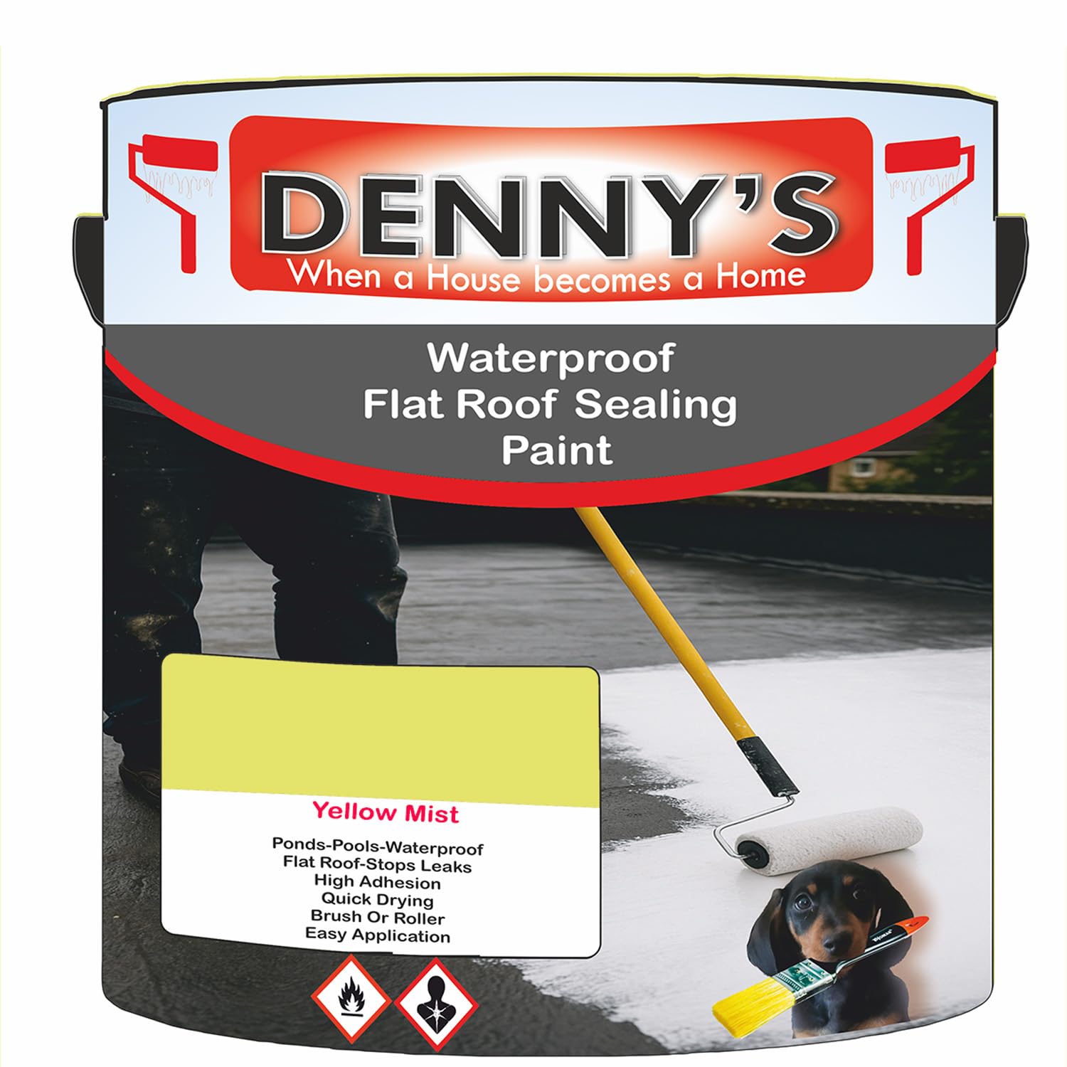 SCOOBYS PAINTS BACK IN THE MIX Chlorinated Rubber Flat Roof Paint – Waterproof Roof Sealer & Leak Repair Coating, Quick Drying, High Adhesion (Yellow Mist, 250ML Tin)