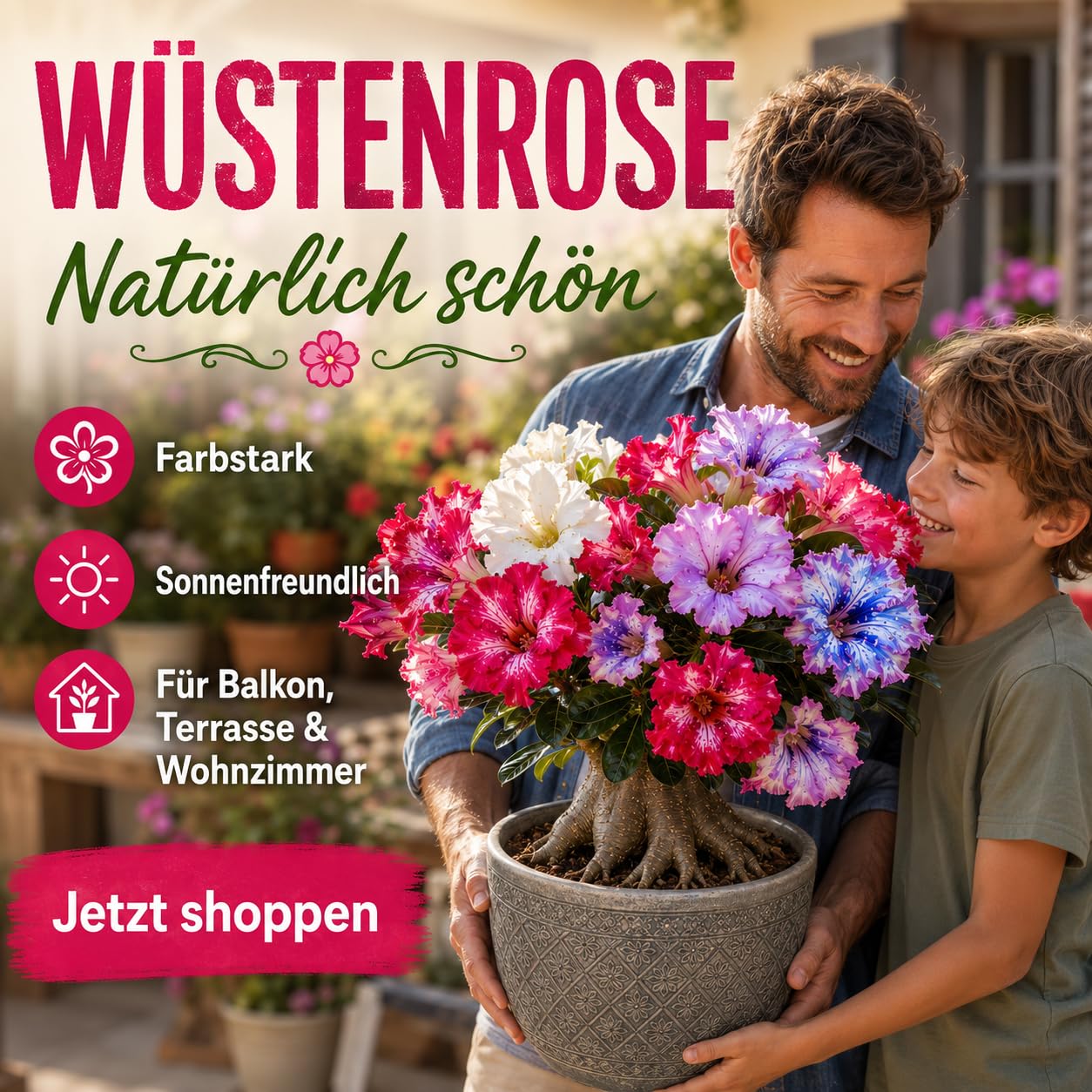 Ideale Seltene WüStenrosen, üBerraschend Wachsend, Lange BlüTezeit,Gartende Seltene, Kältefeste-5Zwiebeln-F
