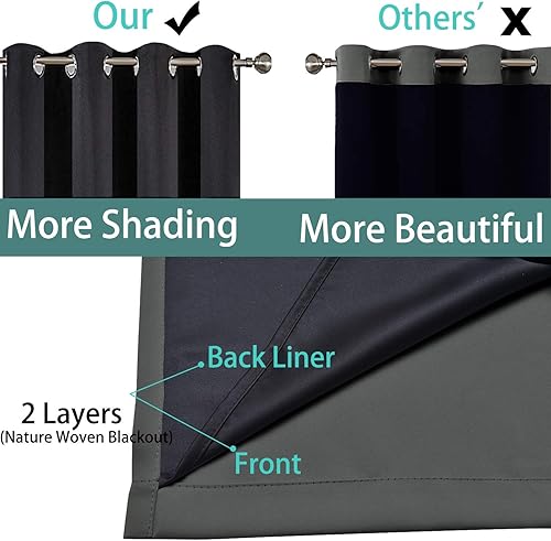 Miniatura 5 de Cortinas Yakamok 100 % opacas, aislamiento térmico, insonorización, cortinas de bloqueo de luz completa con forro negro, para dormitorio, Tela