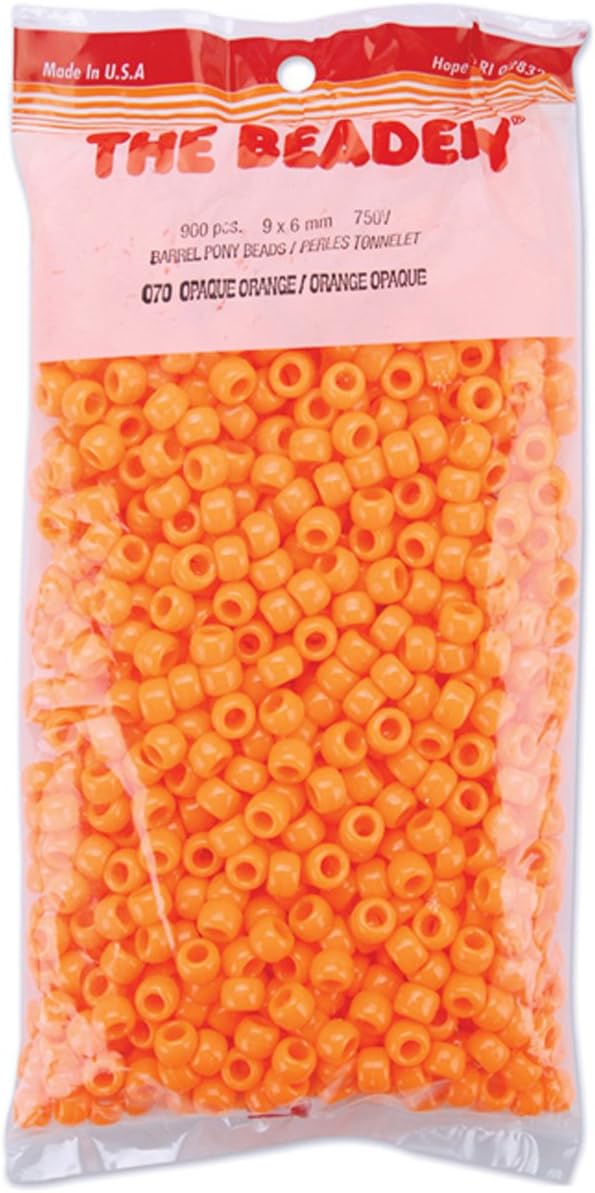 6 by 9mm Barrel Pony Bead, Orange, Small, 900-Pieces
