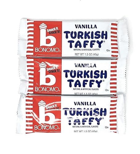 Miniatura 4 de Bonomo Paquete variado de caramelos turcos Taffy (3 piezas/sabor), vainilla, chocolate, plátano y fresa
