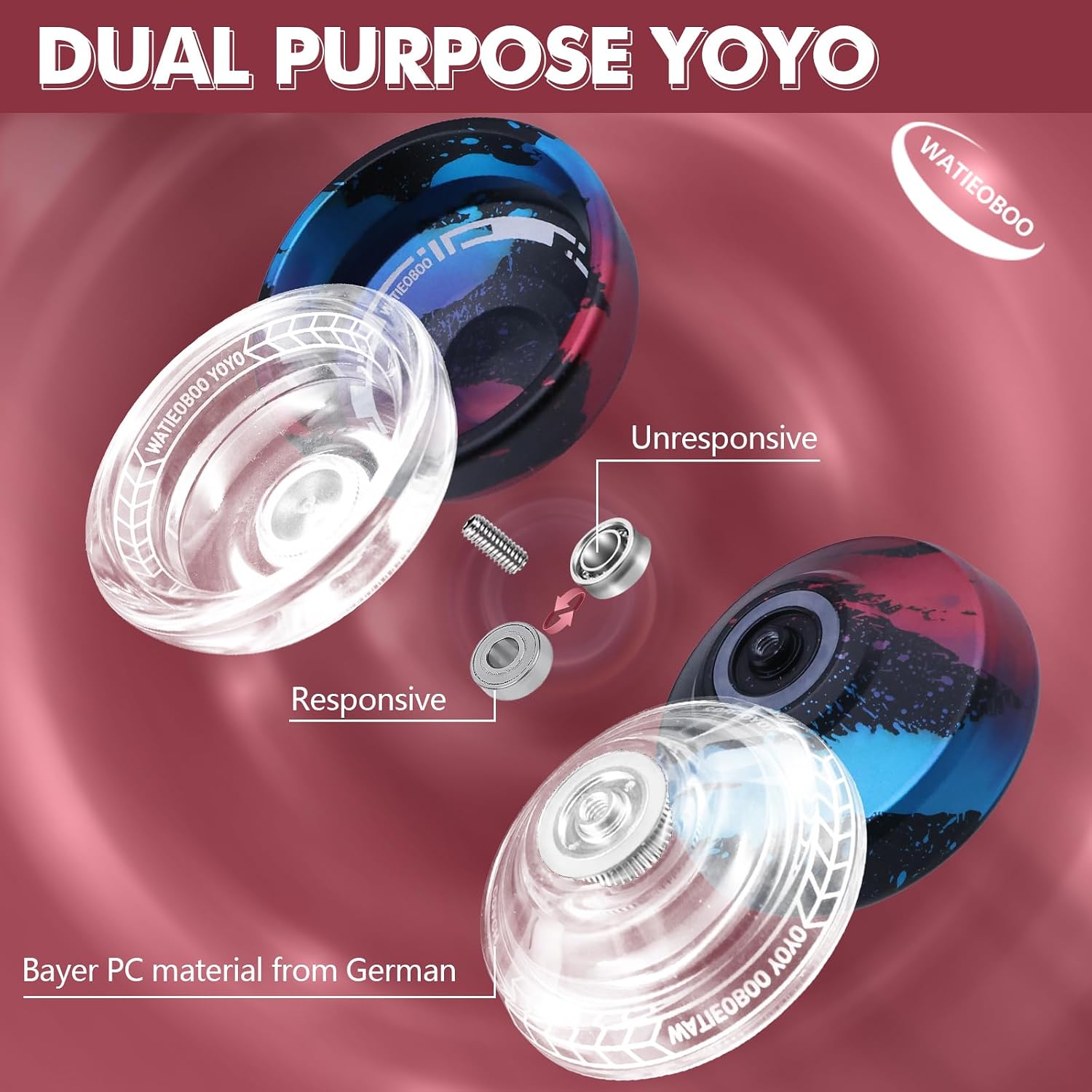 WATIEOBOOYOYO P02+M18 YoYo Perfect Set, Dual Mode yoyo (Professional Responsive and Non-Responsive), Suitable for Yo-yo Beginners Kids and Adult Professional Players, yoyo Tricks Performance