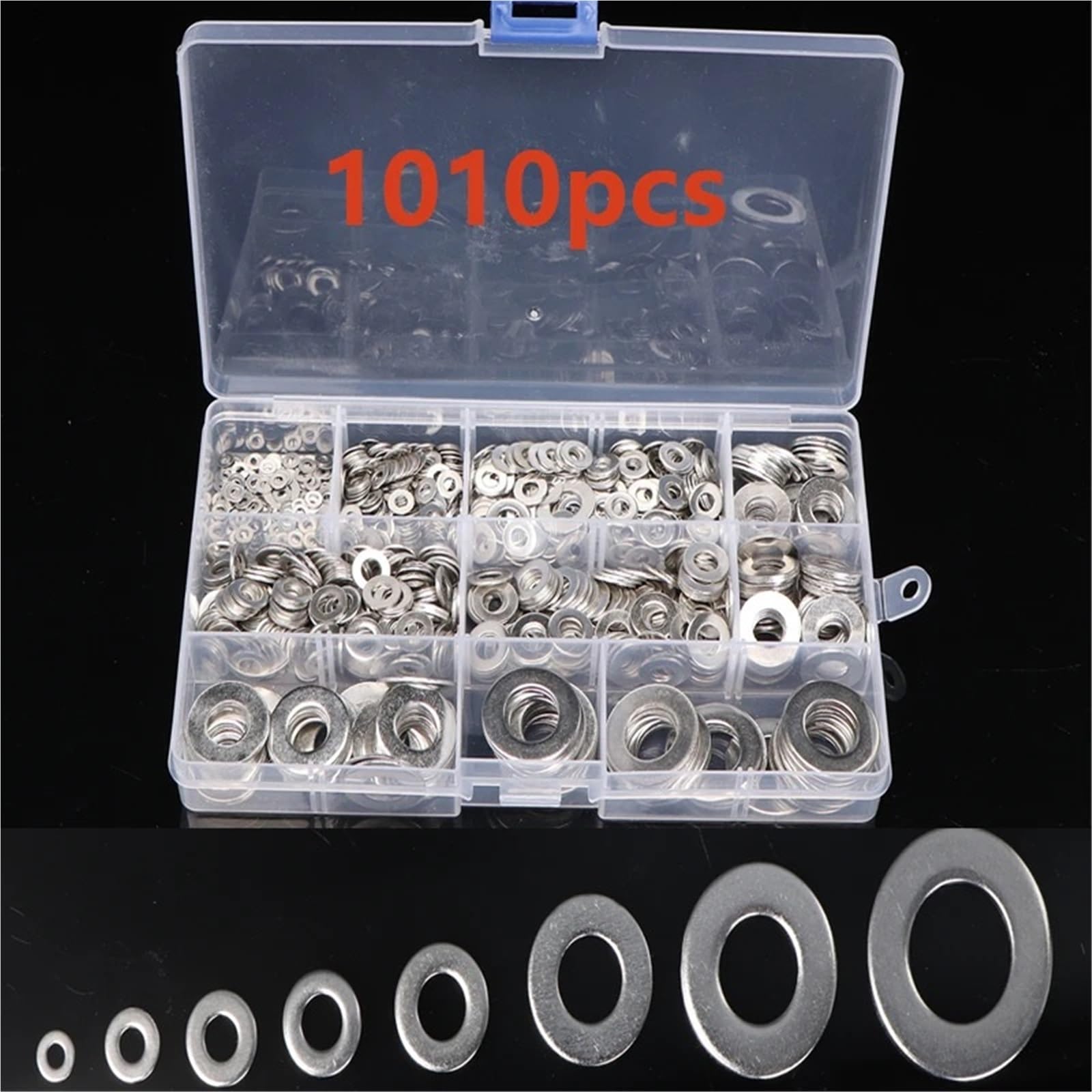 Jeu de rondelles en acier inoxydable, 1010 pièces, M2 M3 M4 M5 M6 M8 M10 M12, plates, Kit d'assortiment joints unis pour vis, écrous, tiges filetées