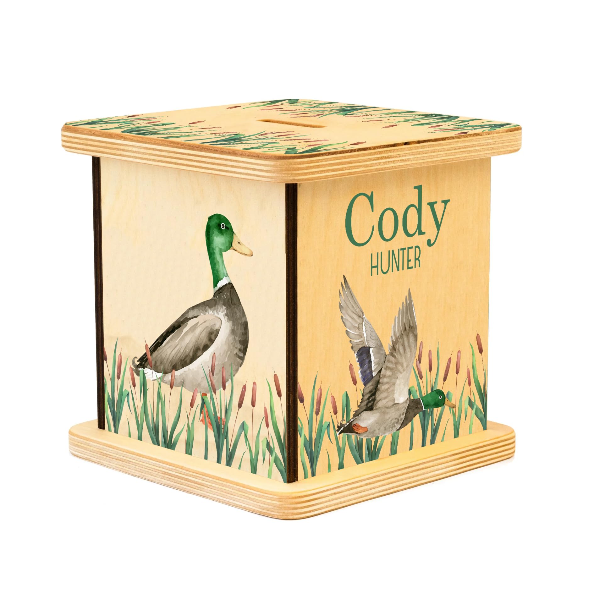 Personalized Piggy Bank, Wooden Piggy Banks for Kids, Personalized Piggy Bank for Boys, Money Bank for Girls, Gifts for Baby Boys and Girls (Mallard