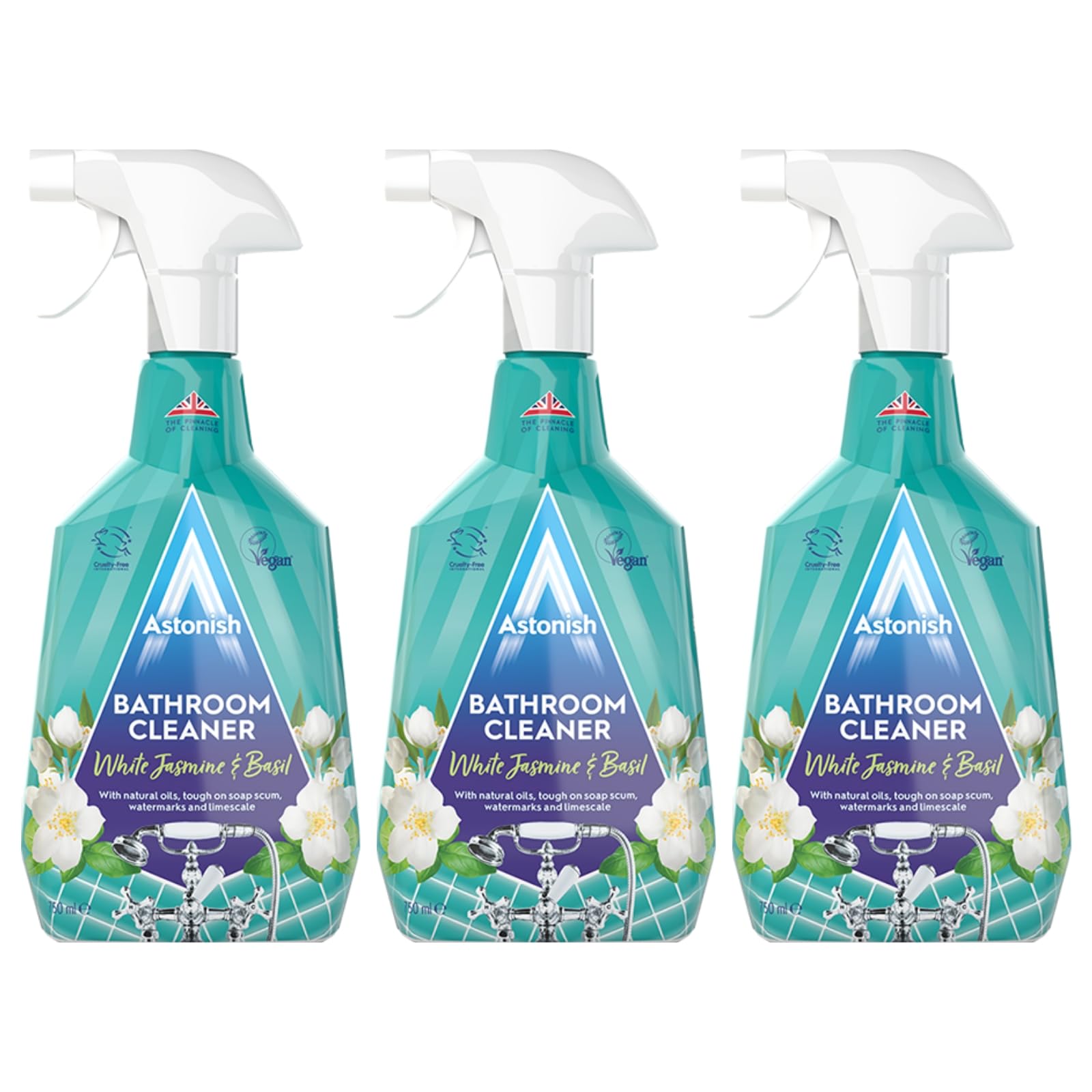 Astonish White Jasmine & Basil Bathroom Cleaner Spray, Cruelty-free, Vegan, 3 x 750ml