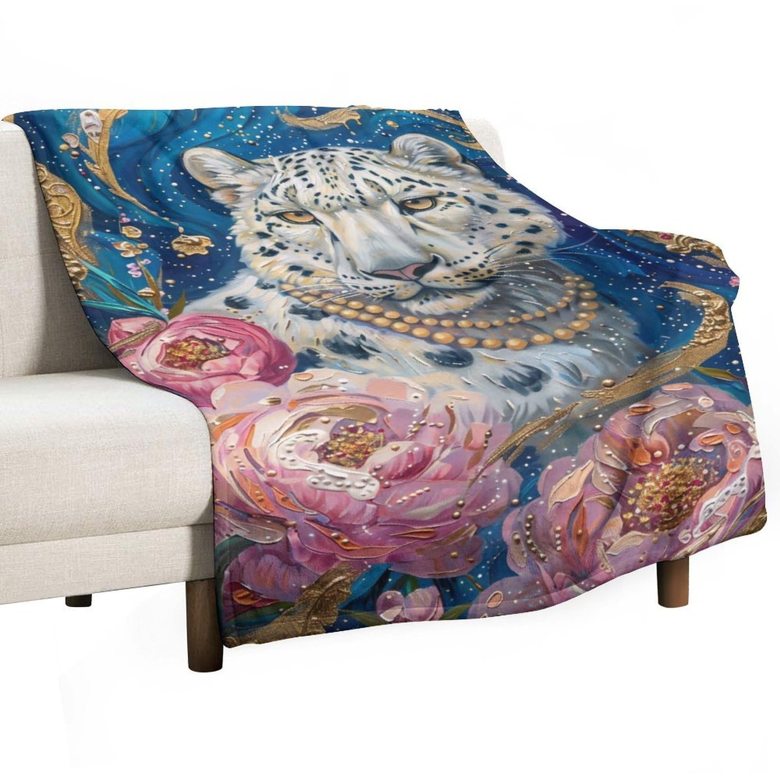 Yhgsreuoh Tl-Style Opulent Snow Leopard With Pink Peonies 03 Flannel Blankets Fleece Soft Throw Lightweight Plush Gifts For Couch, Bed, Cozy Sofa Plush, Chair, Lovers 32X48inch(80X120cm)