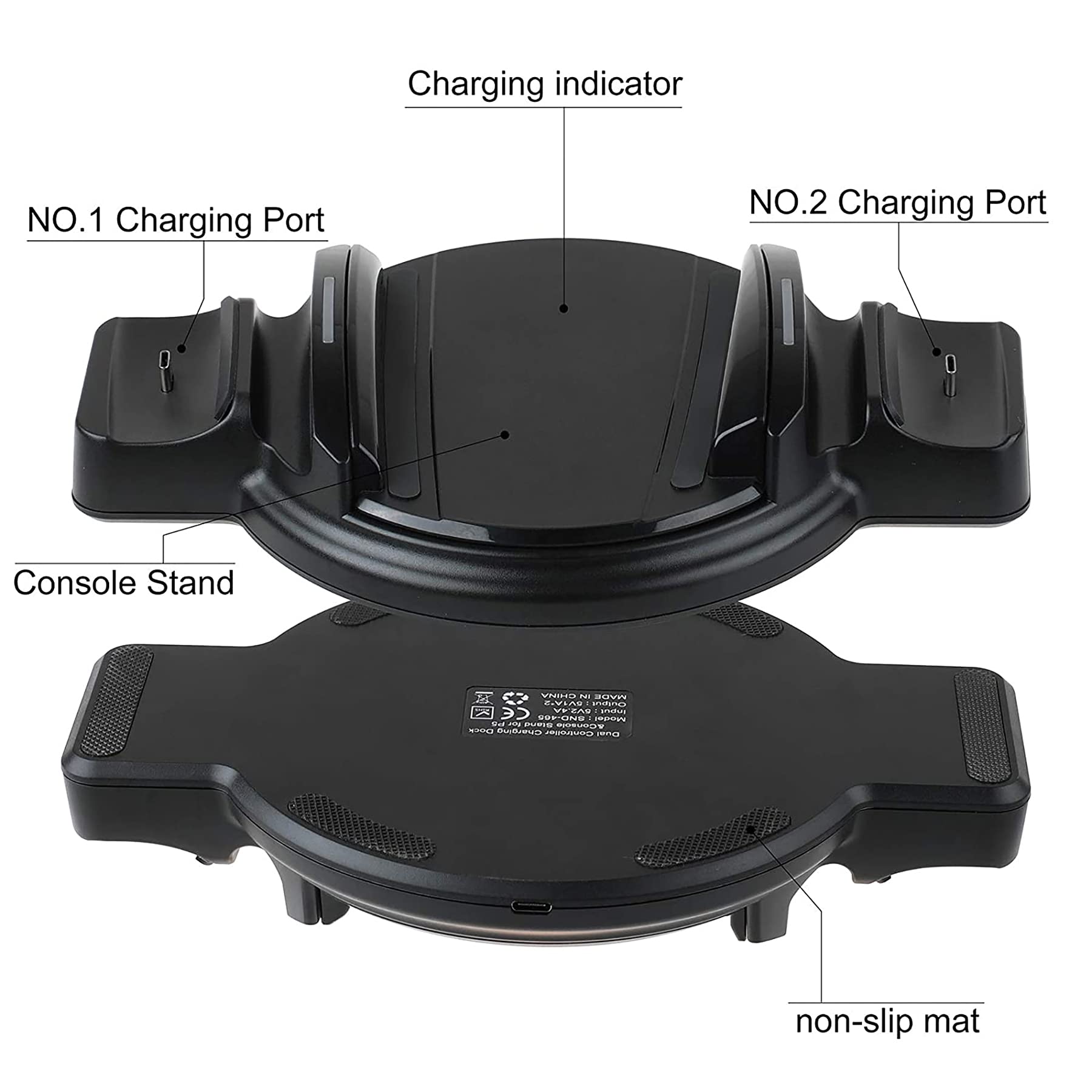 Station de charge PS5, chargeur de manette PS5, support vertical amélioré pour station de charge avec indicateur LED, station de charge double PS5 pour Sony avec câble de charge de type C