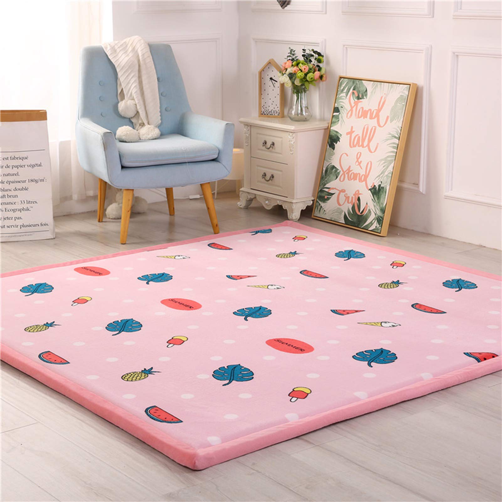 Tappeto Moderno Morbido per Bambini,Tappeto Gioco Neonato Pieghevole, Spessore 3,0 cm, Cartoni Animati Multicolore e Divertimento, Frutta, 80x200cm