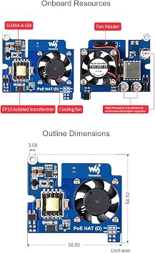 Power Over Ethernet HAT POE Type D for Raspberry Pi 3B+/4B, 802.3af-Compliant, Fits Raspberry Pi Official Case