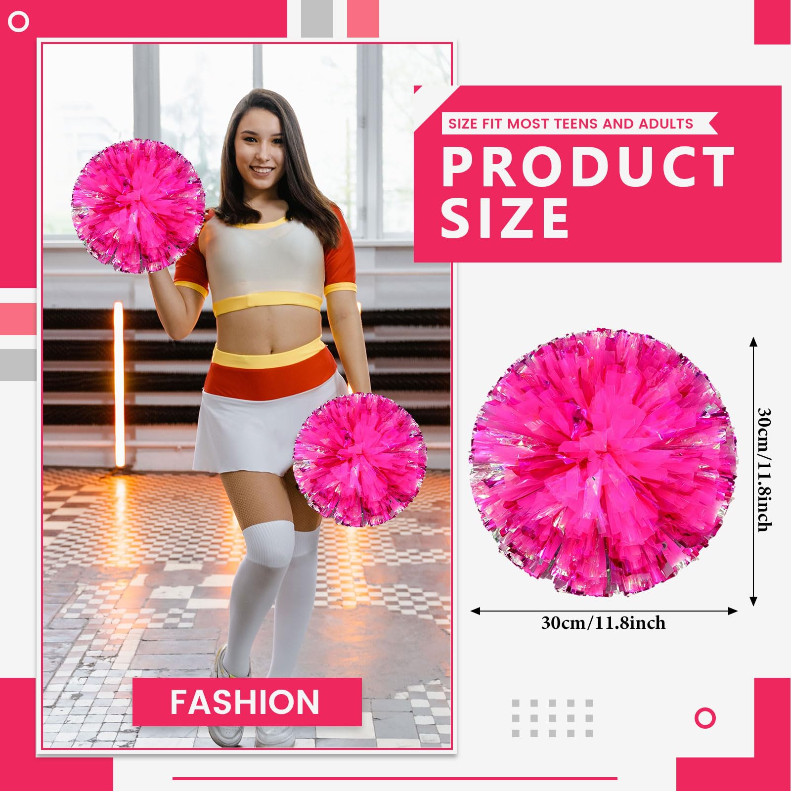 24 szt. pompony Cheer, pompony cheerleaderki z otworami na palce, pompony do tańca, zapałek (kolorowe mieszane różowe czerwone)