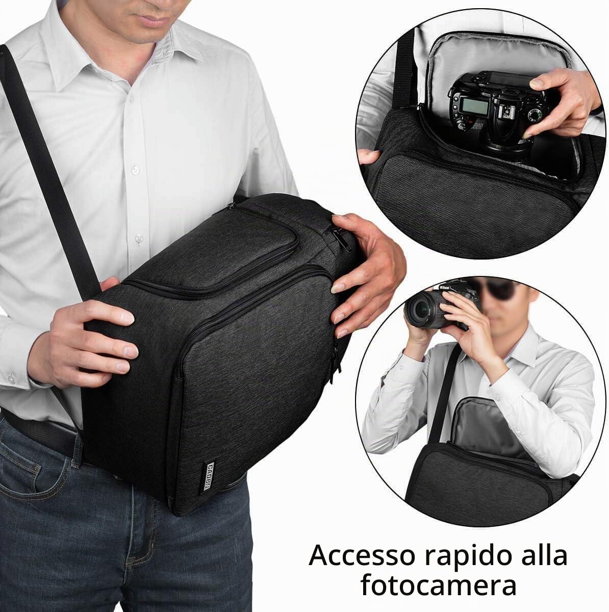 CADeN DSLR Borsa a tracolla per fotocamera reflex - Sistema antifurto - Impermeabile - Doppio uso
