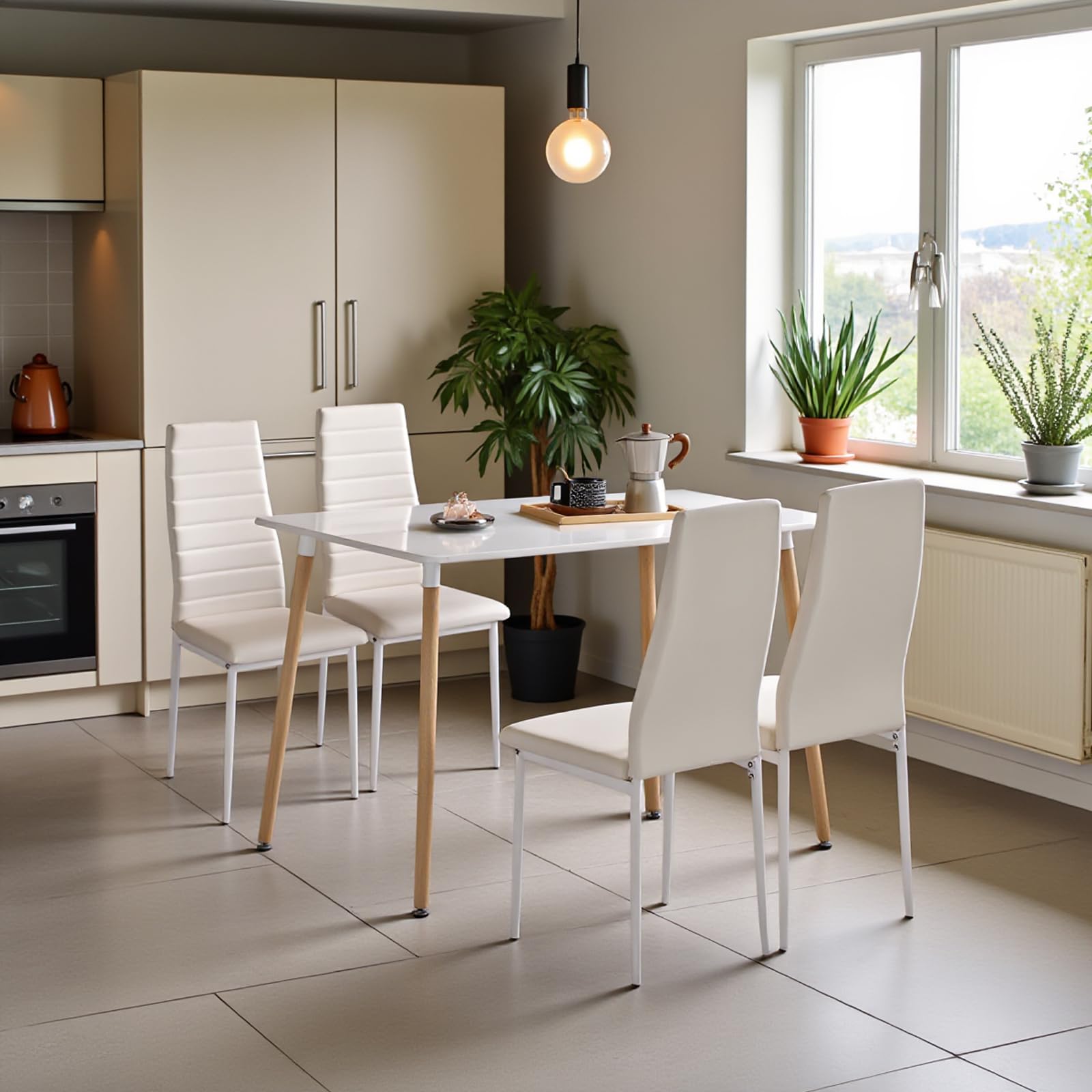 buybyroom Stühle Esszimmer 4er Set, Küchenstühle Esstisch Modern mit Hoher Rückenlehne, Gepolsterter Esszimmerstuhl für Wohnzimmer, Küche, Büro, Gäste, Schlafzimmer, Weiß