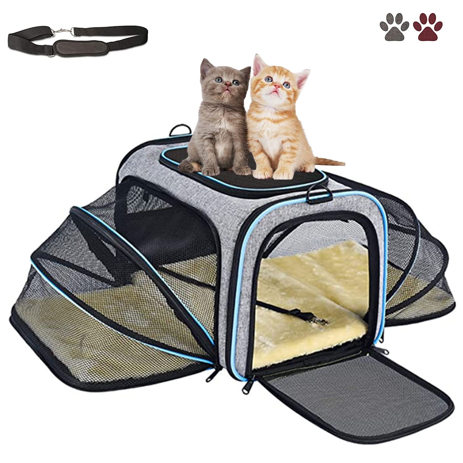 GoodsworldwidePet Carrier Airline Approved, Expandable Foldable Soft-Sided Dog Carrier,with 2 Expandable Mesh Windows, Pet Travel Bag Safe and Easy for Cats and Dogs (gray)