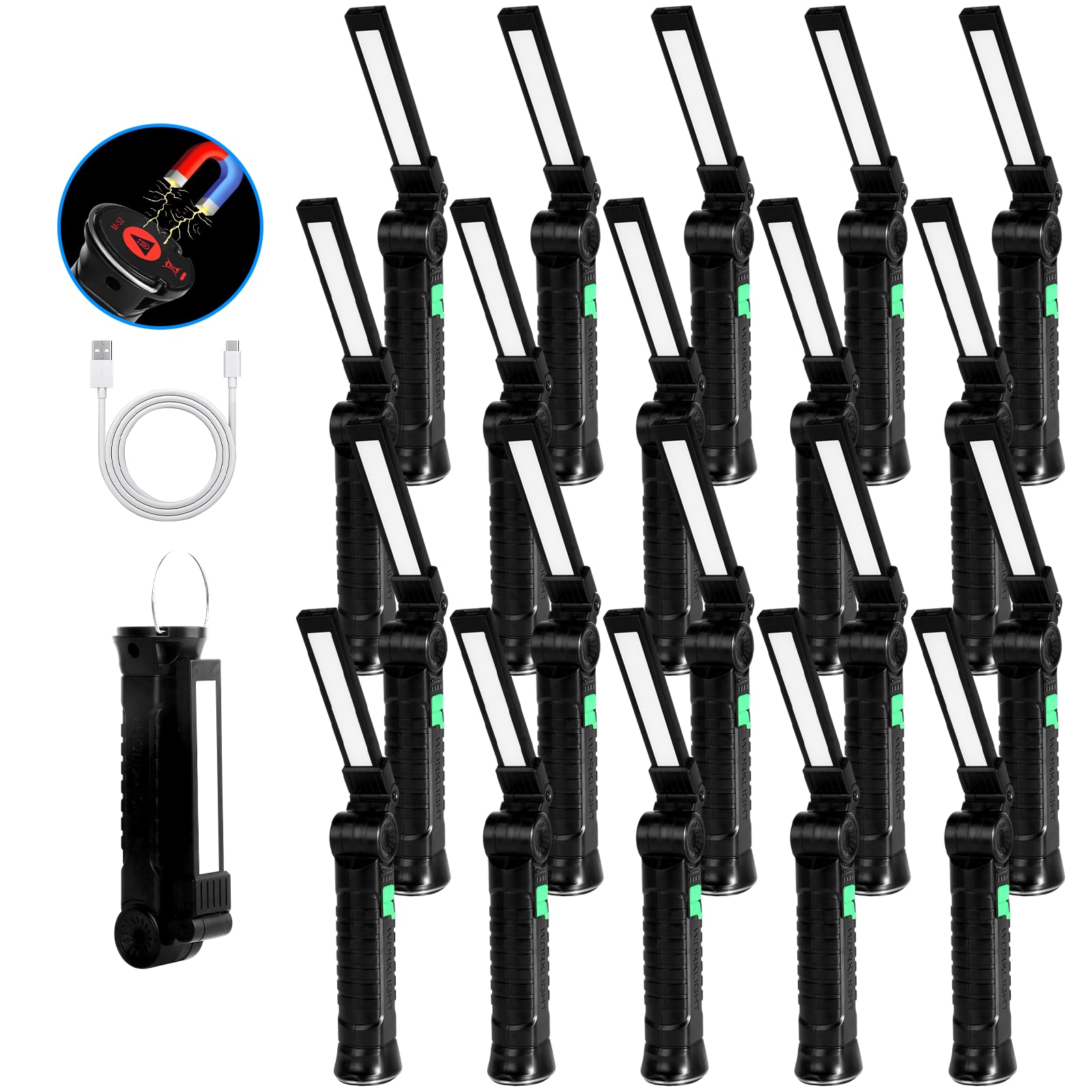 KunHe 20-Pack Rechargeable Work Light for Mechanics with Magnetic Base and Hook 360° Rotation Foldable 4 Modes with Memory Function Suitable for