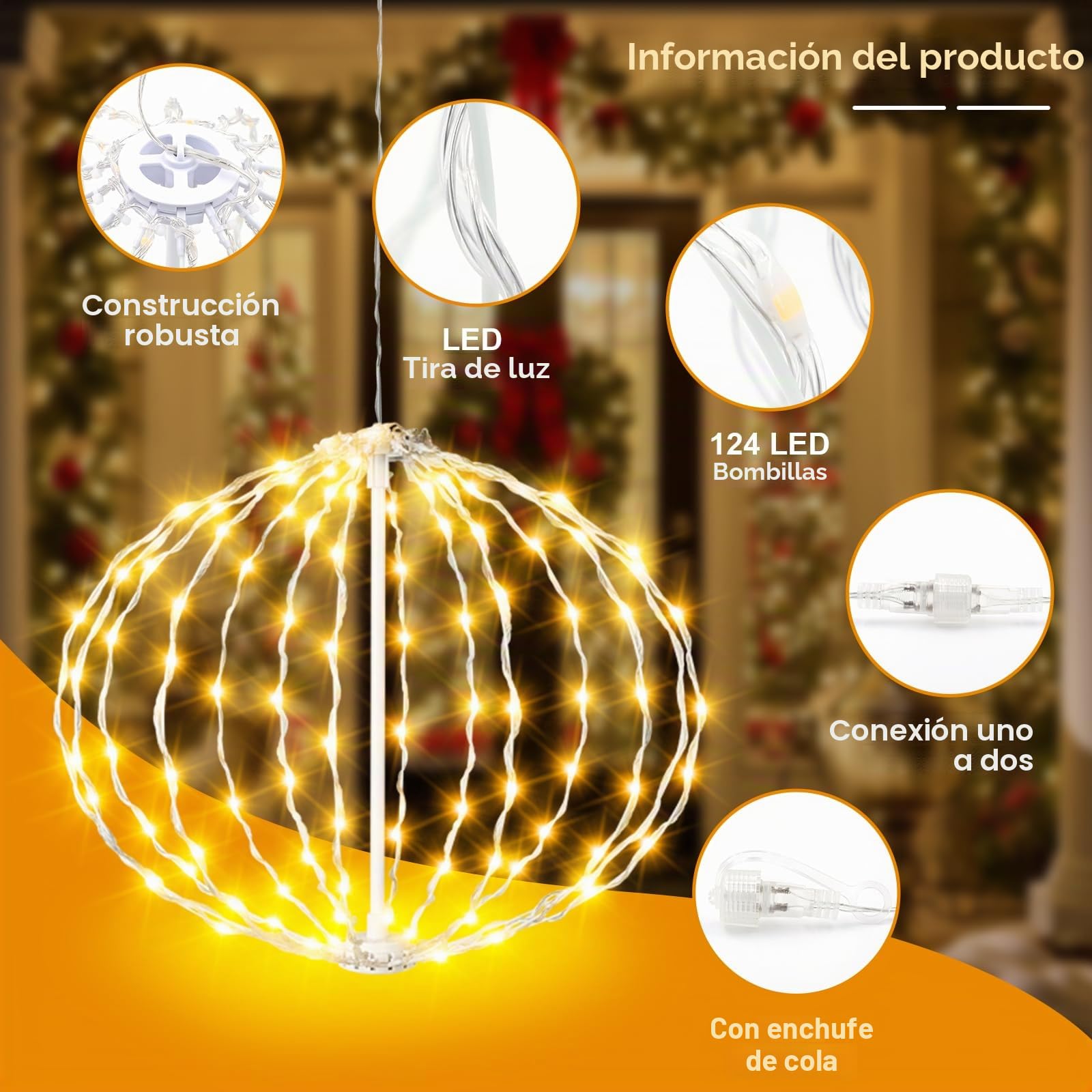 AGOTD Iluminación navideña para exteriores con corriente, 4 unidades de 30 cm de bolas colgantes con temporizador, 8 modos, blanco cálido, decoración navideña al aire libre, bolas luminosas para