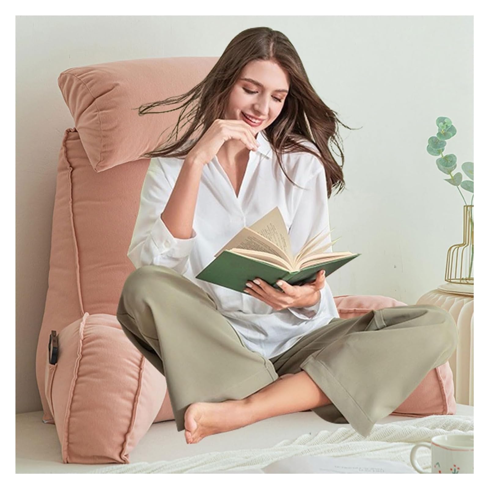 Iulgfsc H Reading Pillow， Large Reading Pillow Detachable, Pillows For Bed Backrest