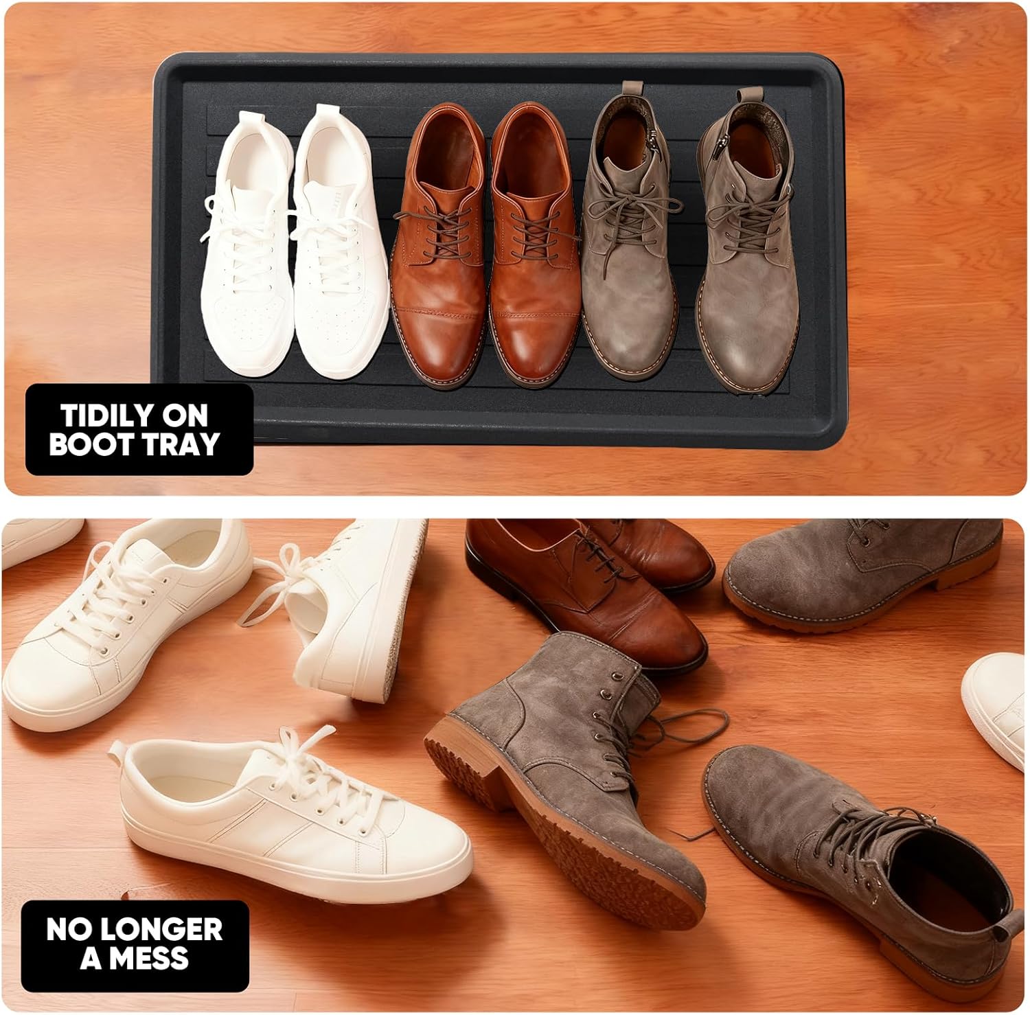 HIYARD Rubber Boot Tray for Entryway, Multipurpose Boot Mat, Shoe Tray, Shoe Mat for Indoor and Outdoor, 16x27.5, Black