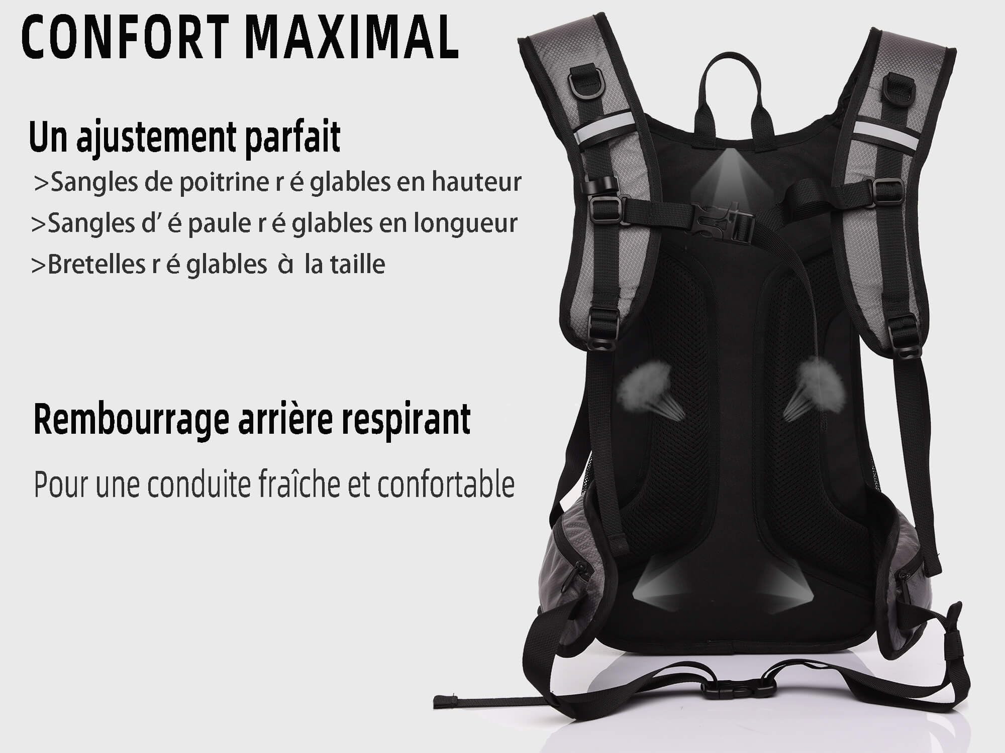 Sac à Dos d'hydratation 18l, Sac à Dos Vélo isolé avec Poche à Eau 2l pour VTT Randonnée Ski Snowboard Femme Homme