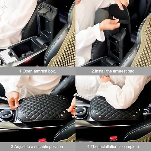 Miniatura 5 de Tapete para reposabrazos de automóvil, funda de piel sintética con cristales brillantes, universal impermeable, accesorios interiores de automóvil,