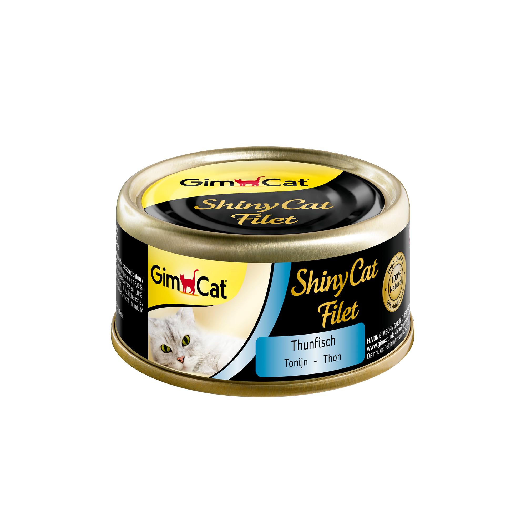 GimCat ShinyCat Filet - Comida para gatos con 100 % de filete para gatos adultos - Sin azúcar añadido ni gluten - Atún - 48 latas (48 x 70 g)