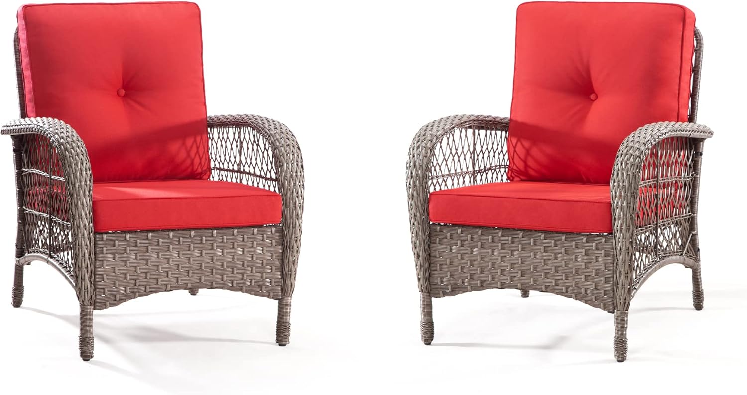 Gardenbee Wicker Rattan Patio Chairs Set of 2 Outdoor