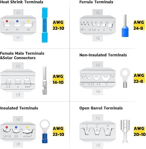 Miniatura 2 de haisstronica Kit de herramientas de crimpado 6 en 1 y pelacables, crimpadora de alambre de trinquete con 6 troqueles intercambiables para