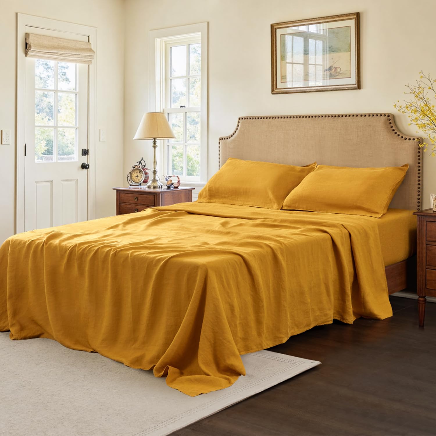 Amazon｜S VICTORY SYMBOL 100%フレンチリネンシーツセット 4点