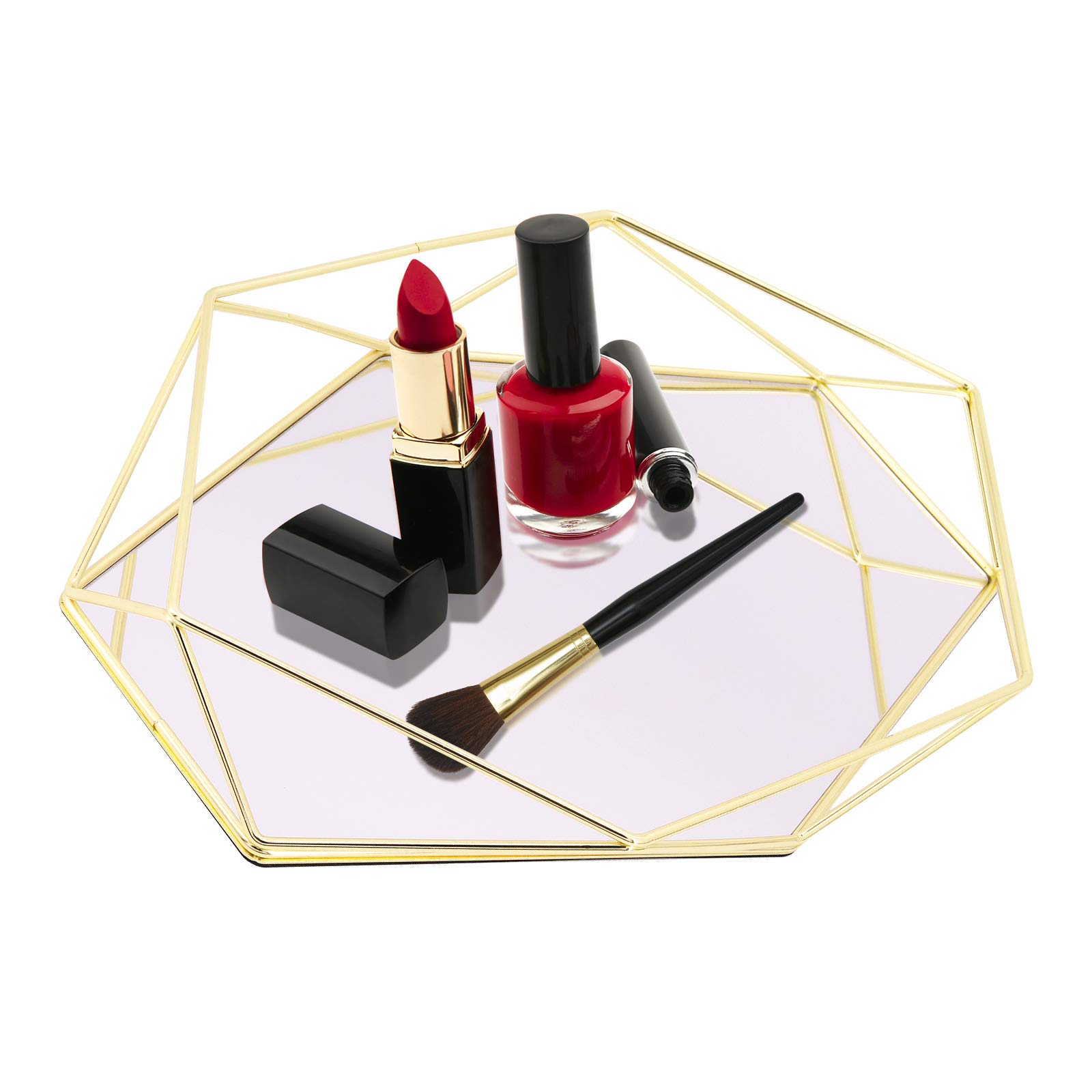 Cedilis Plateau miroir doré, plateau de rangement en verre et métal pour parfums, commode, bijoux, maquillage, salle de bain, chambre à coucher, cosmétiques