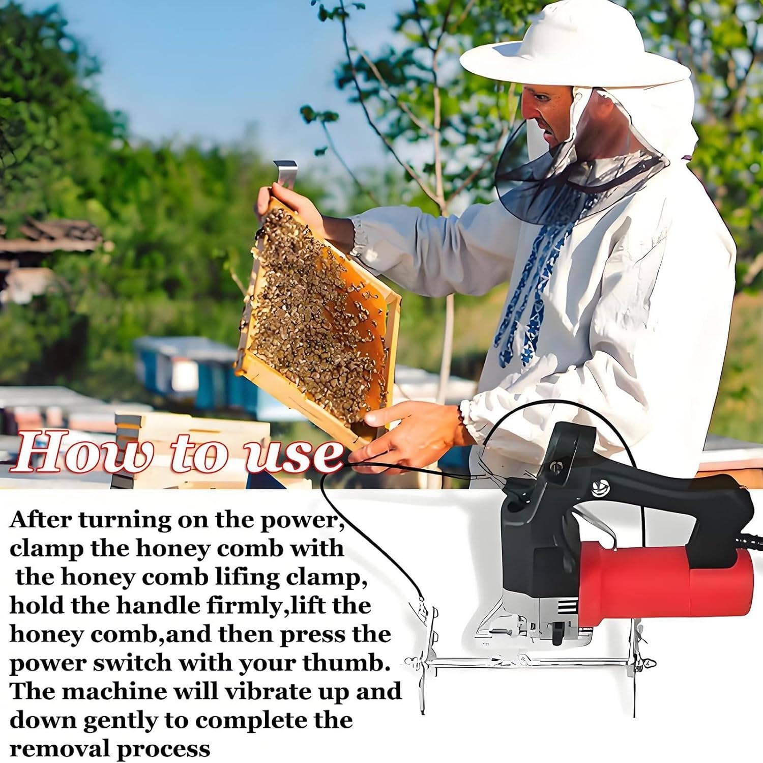Elektrische Imkerei-Rahmen-Clip, schnurloser Bienen-Shaker für Honigernte, Kamminspektion und Ersatz, effizientes Werkzeug für Imker