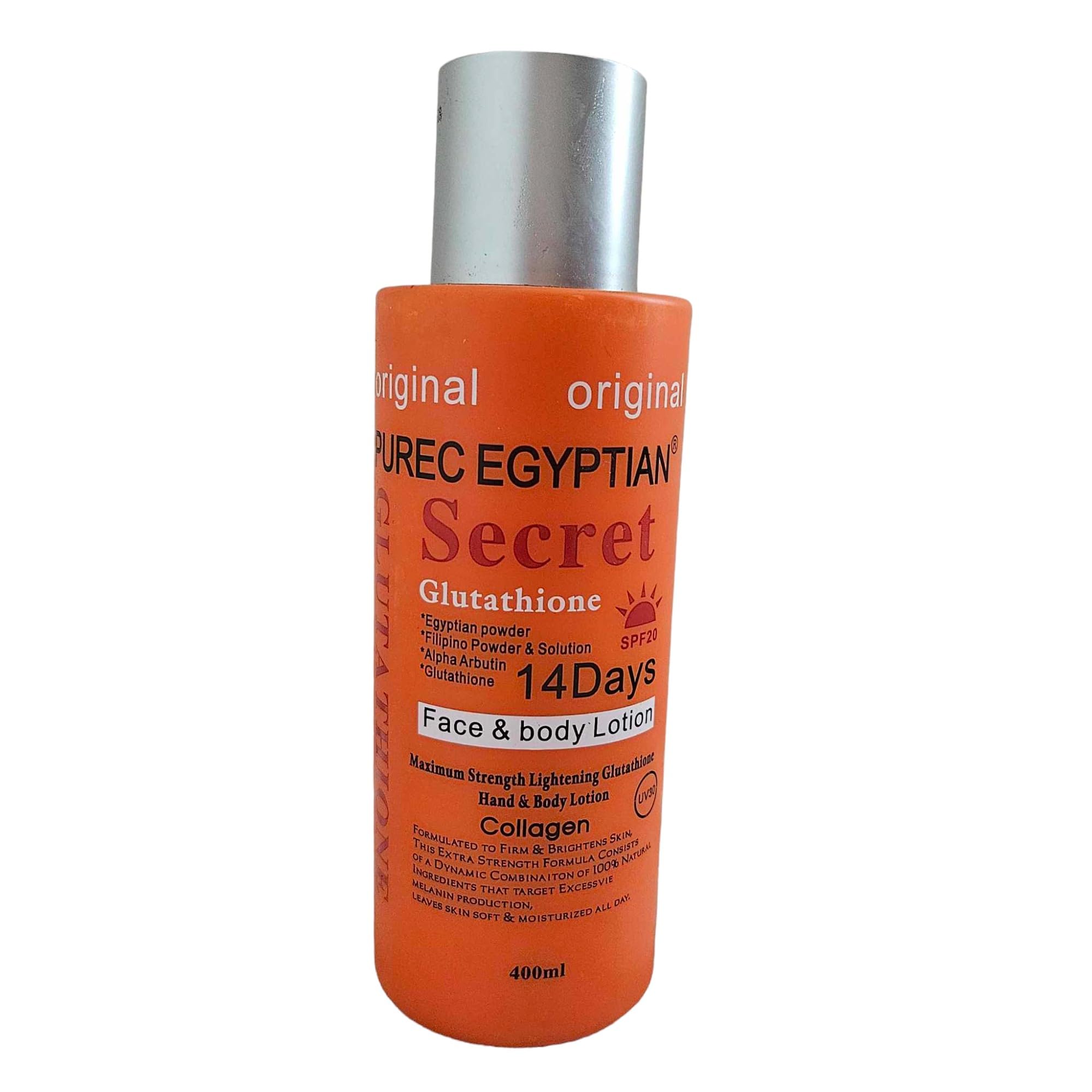 Generic Pure Egyptian Secret 14 Days Face & Body Glutathione Lotion 400 ml  with SPF20, Maximum Strength Glutathione Face & Body Lotion. :  Amazon.co.uk: Beauty