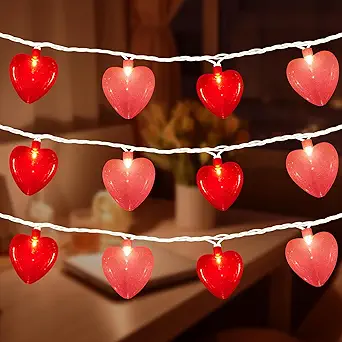 Abeja Heart String Lights, 8.5Ft Valentine's Day Heart String Lights with 10 Red/Pink Hearts, Romantic Love Heart Lights for Valentine's Day, Mother's Day, Party Decor, Wedding, Holiday Decorations