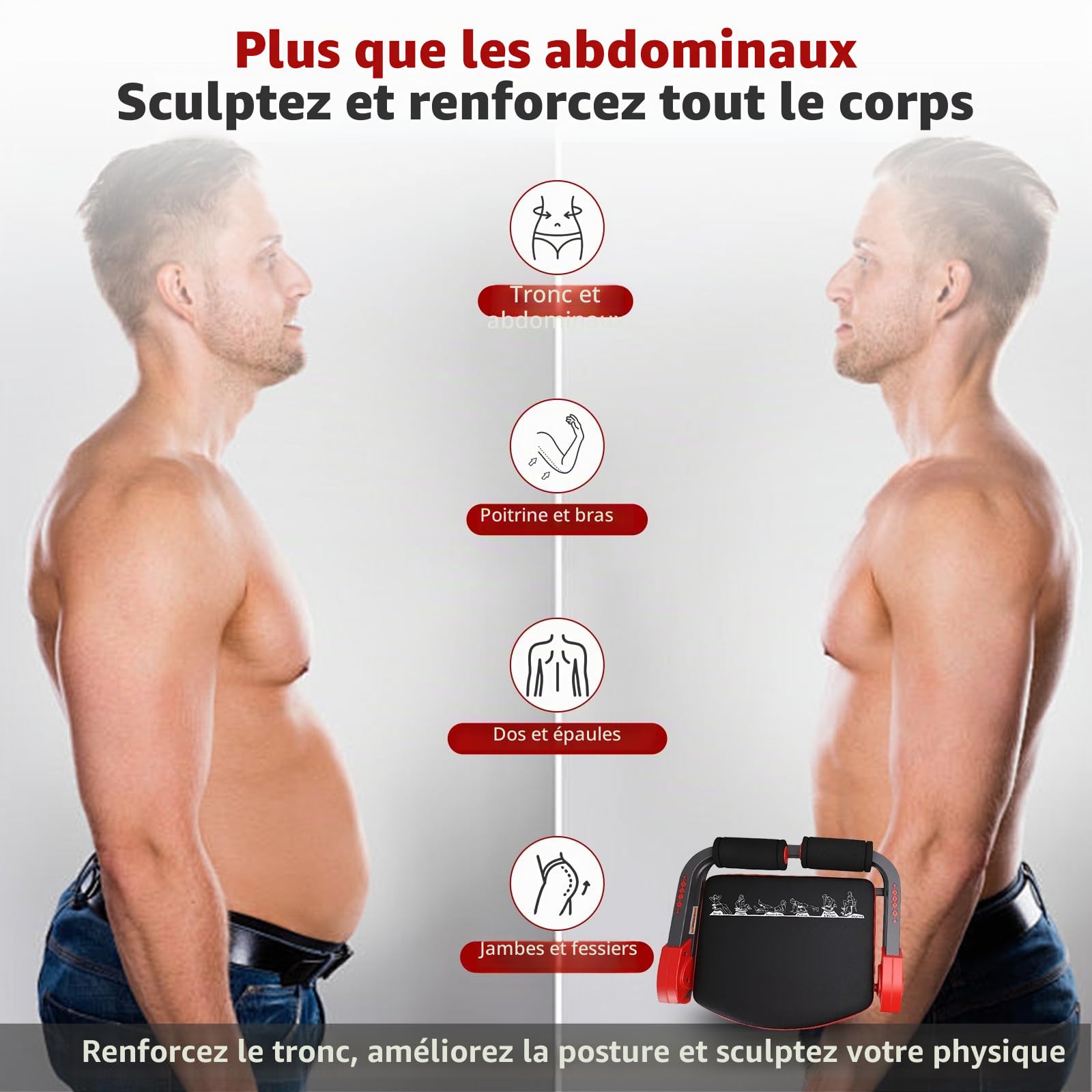 Core Appareil Abdominaux, Abdos Musculation Appareil, Core Abs Home Trainer 21-en-1, avec 4 Angles Ajustables, Inclut Cordes de Tirage, Gants, Adapté à Maison et Bureau, pour Abdominaux, Jambes, Bras
