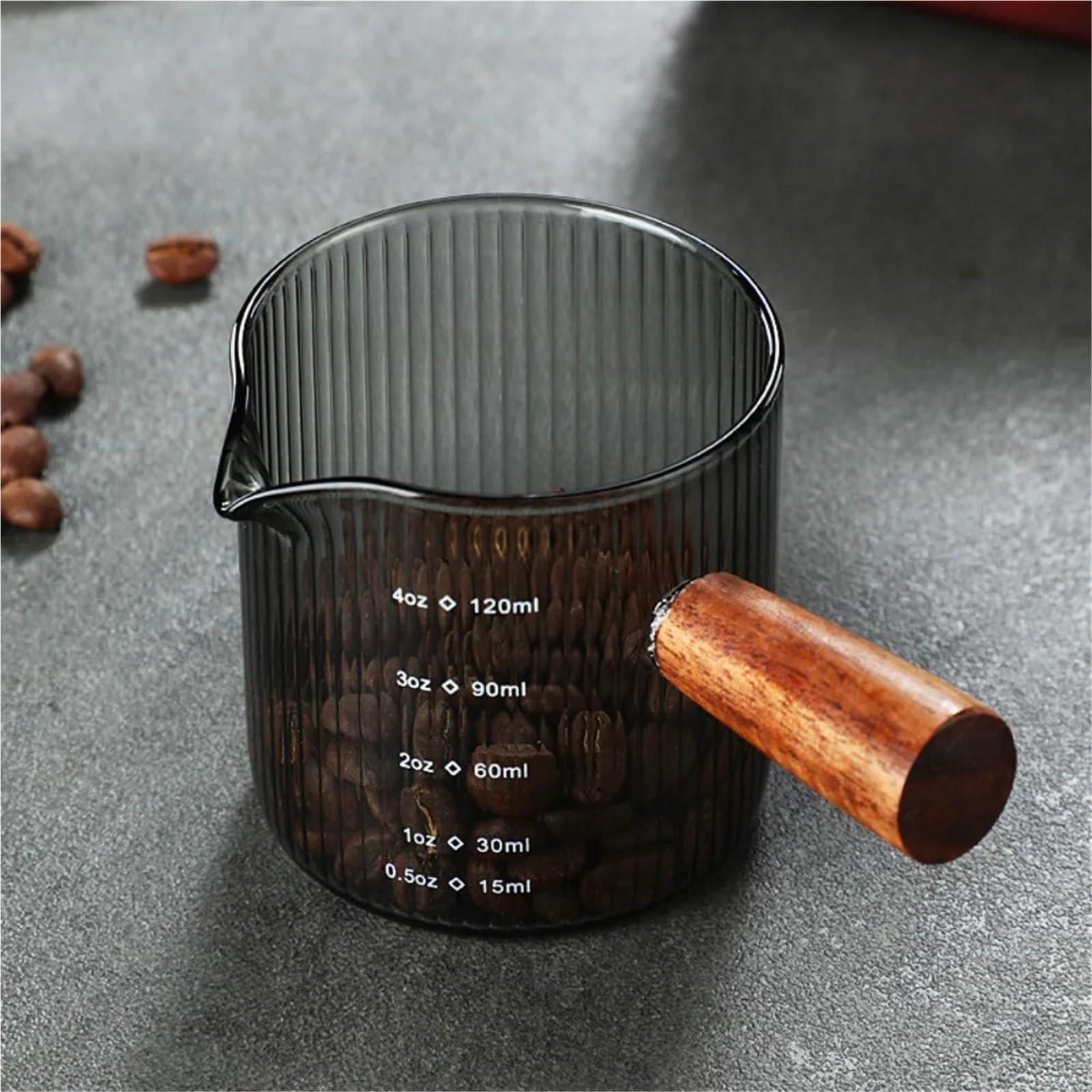 Jarra para Espumar Leche Taza medidora de Vidrio de Grano Vertical for Leche, Vaso medidor con Mango de Madera for Leche expreso, 2 uds.(Grey B)