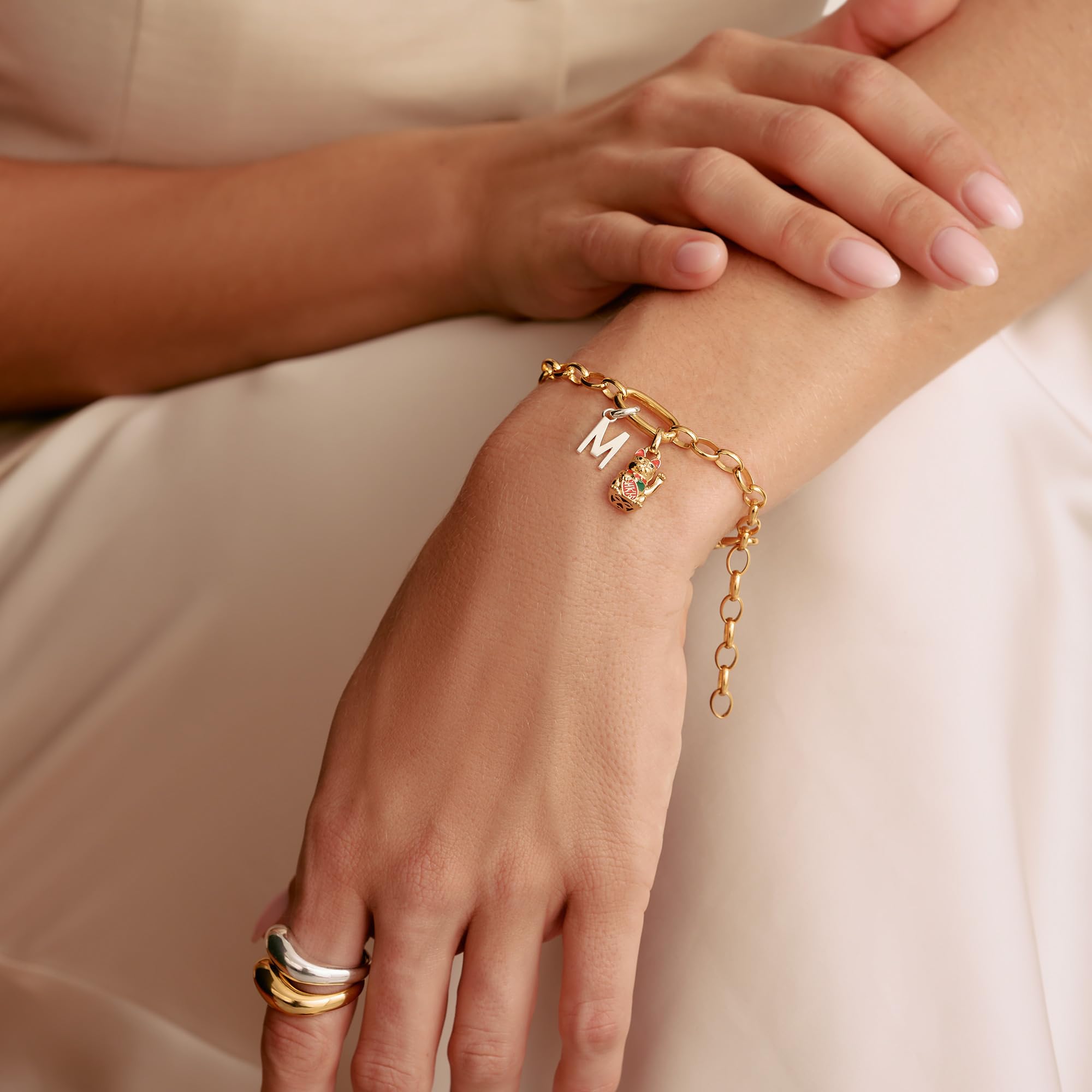 THOMAS SABO Charm-Anhänger Winkekatze bunt Connect vergoldet 18k Vergoldung, Recyceltes 925 Silber, Kaltemail