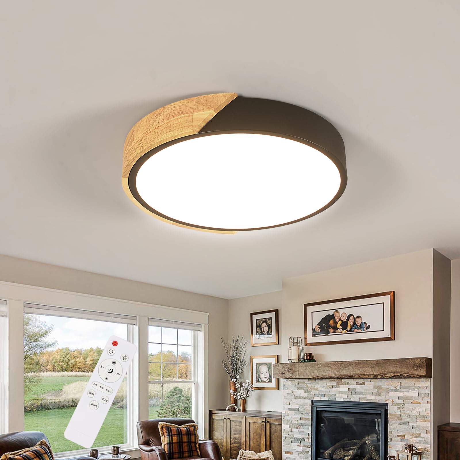 Riserva LED Deckenleuchte Dimmbar 43W, Holz Rund, 3000K-6500K