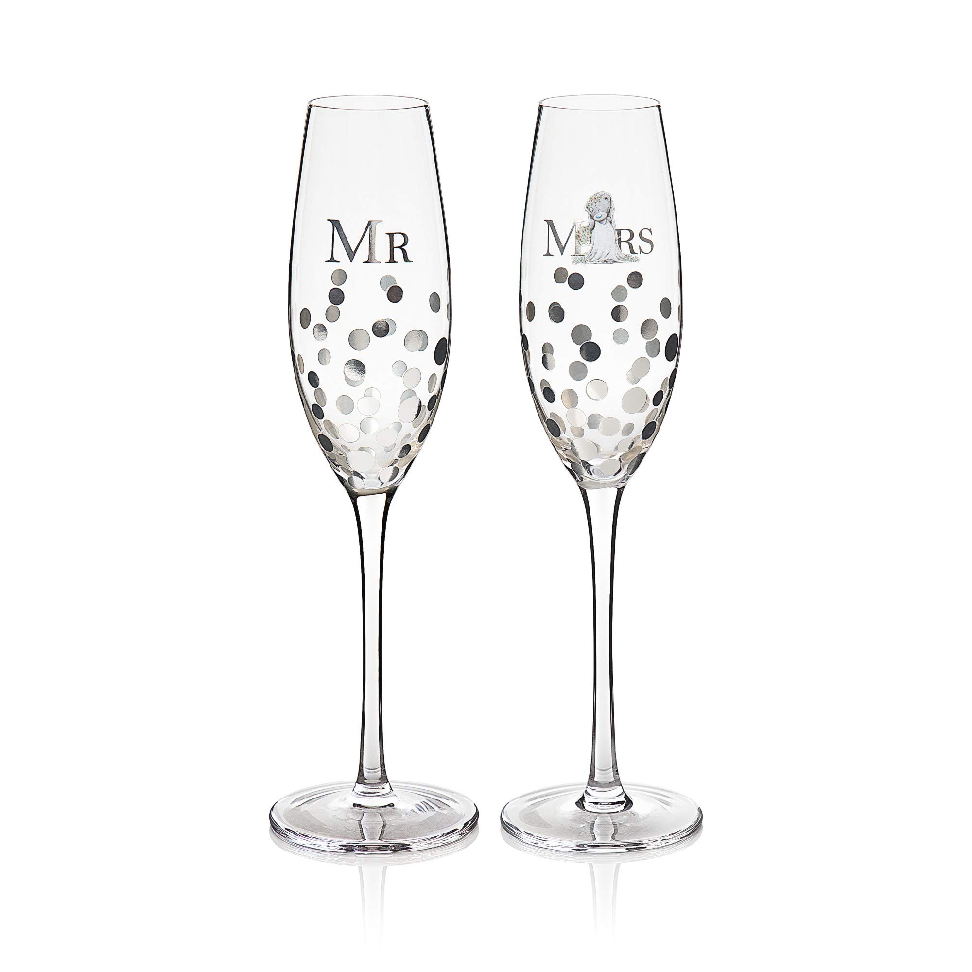 Me to You Tatty Teddy Wedding Champagne Glasses in a Gift Box - Official Collection, Blue,grey,silver