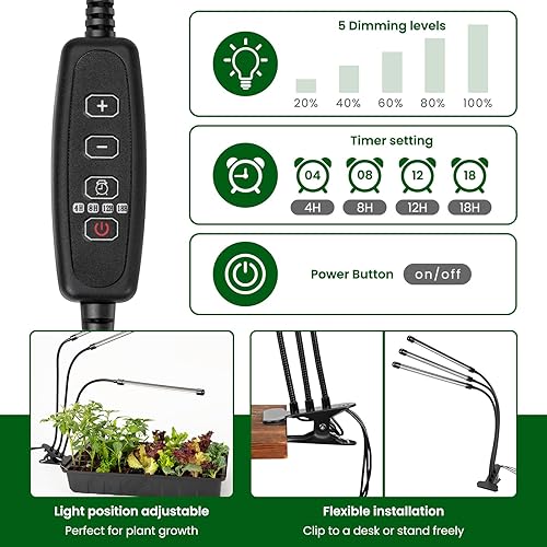 Miniatura 6 de SOLIGT Kit de inicio de semillas de 60 celdas con luz de crecimiento y alfombrilla térmica, bandeja de inicio de semillas con cúpula de 4.3" de