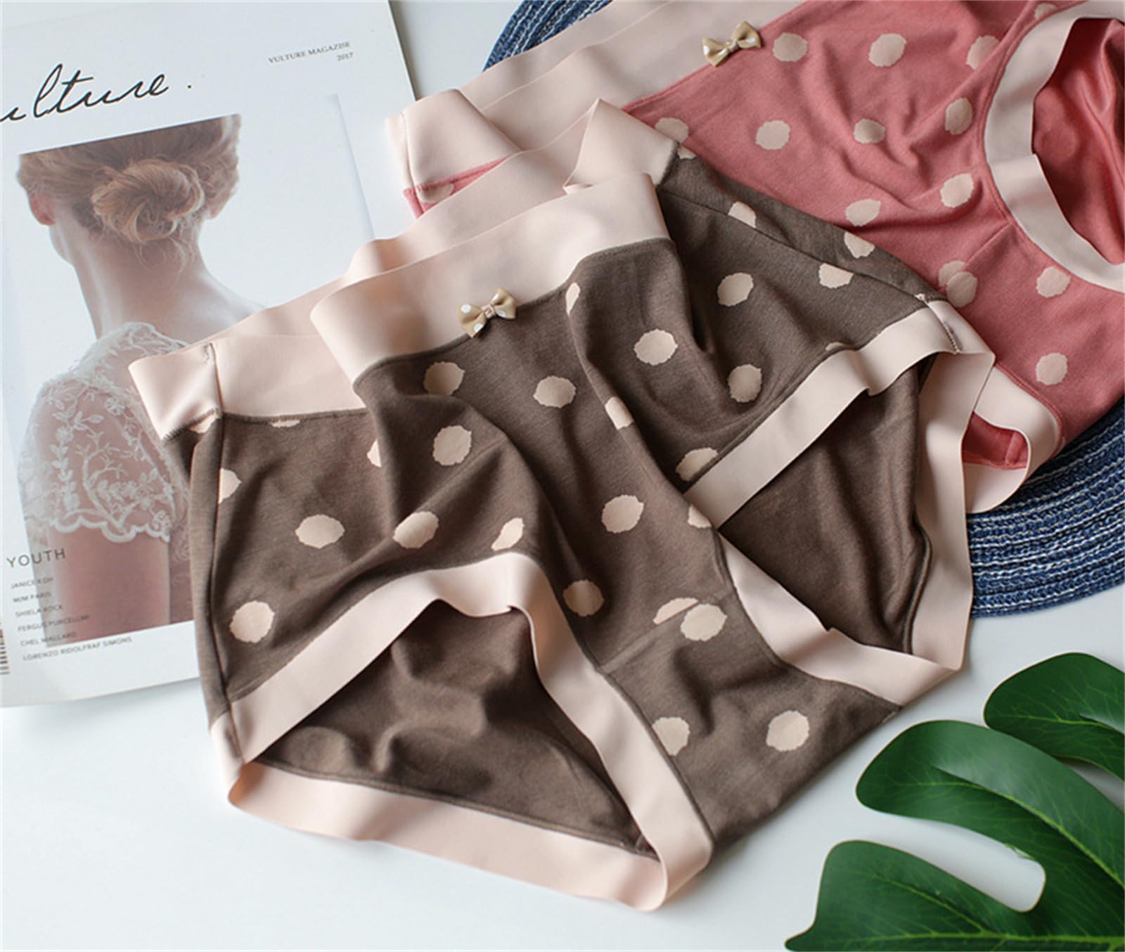 Damen Hipster-Slips Großgröße Mit Hüft-Hug-Hugging-Hochselastik-Polka-Dot-Frauen Mit Mittleren Taisten Modal Cotton Bow Slips 3 Packs