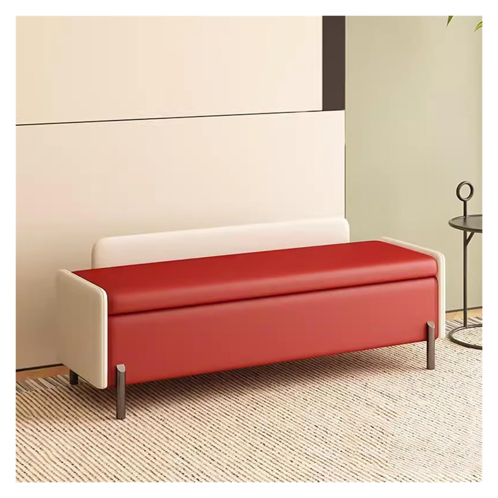 Banco otomano de piel sintética rojo de 120 cm con asiento grueso para dormitorio